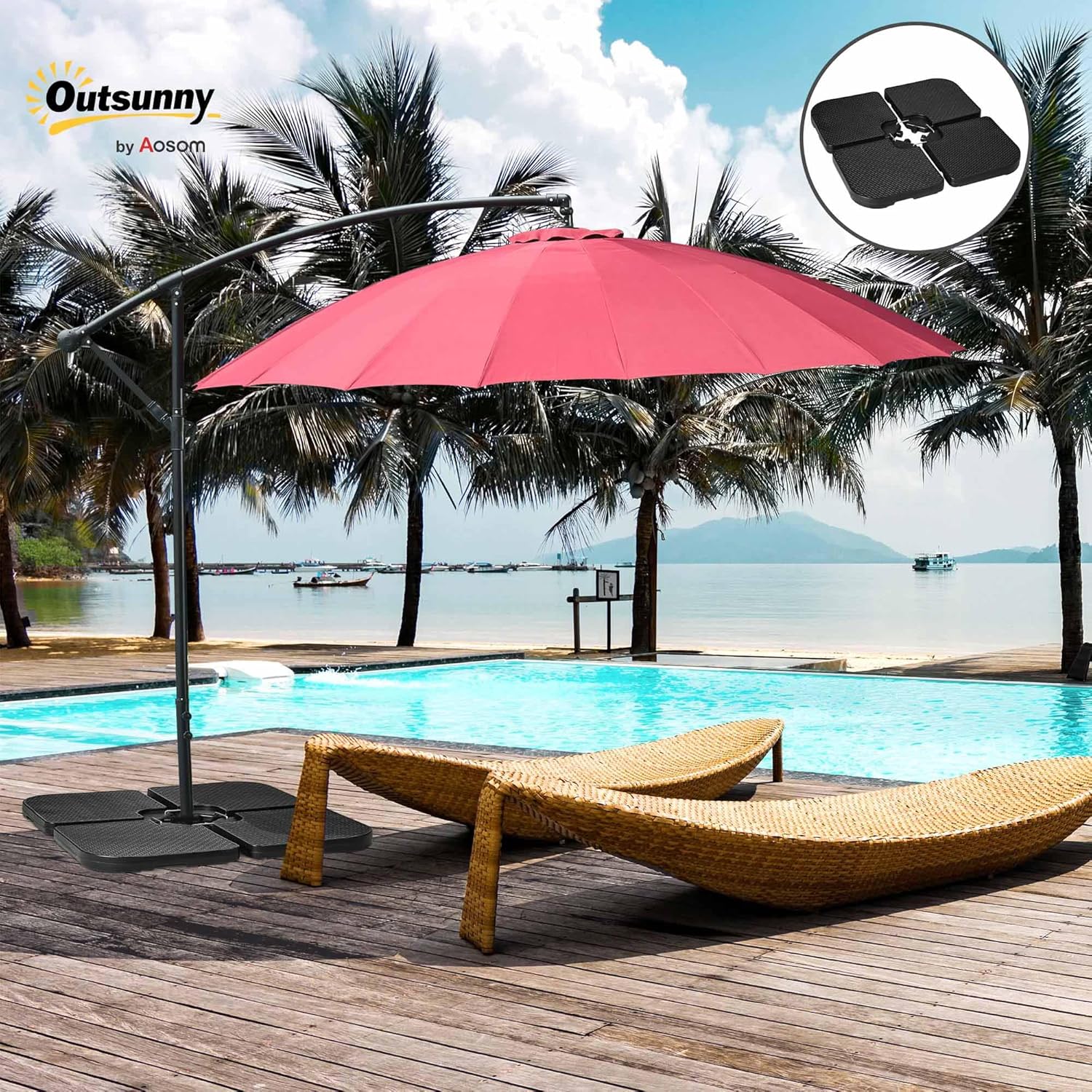 Thumbnail 1 de Outsunny Lot de 4 Dalles de lestage pour Parasols Déportés, 49x49 cm, remplissables jusqu’à 60–80 kg, Noir