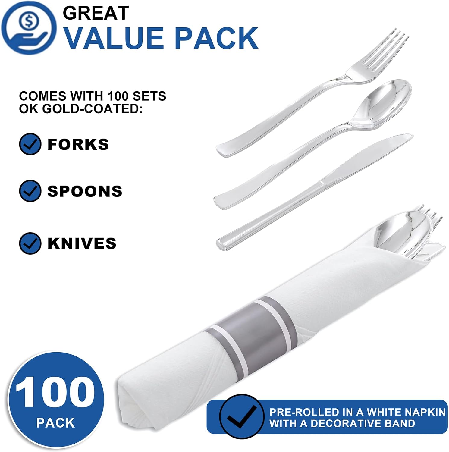 Detalle 2 de Joyido 400PCS Pre Rolled Silverware Set 100-Pack