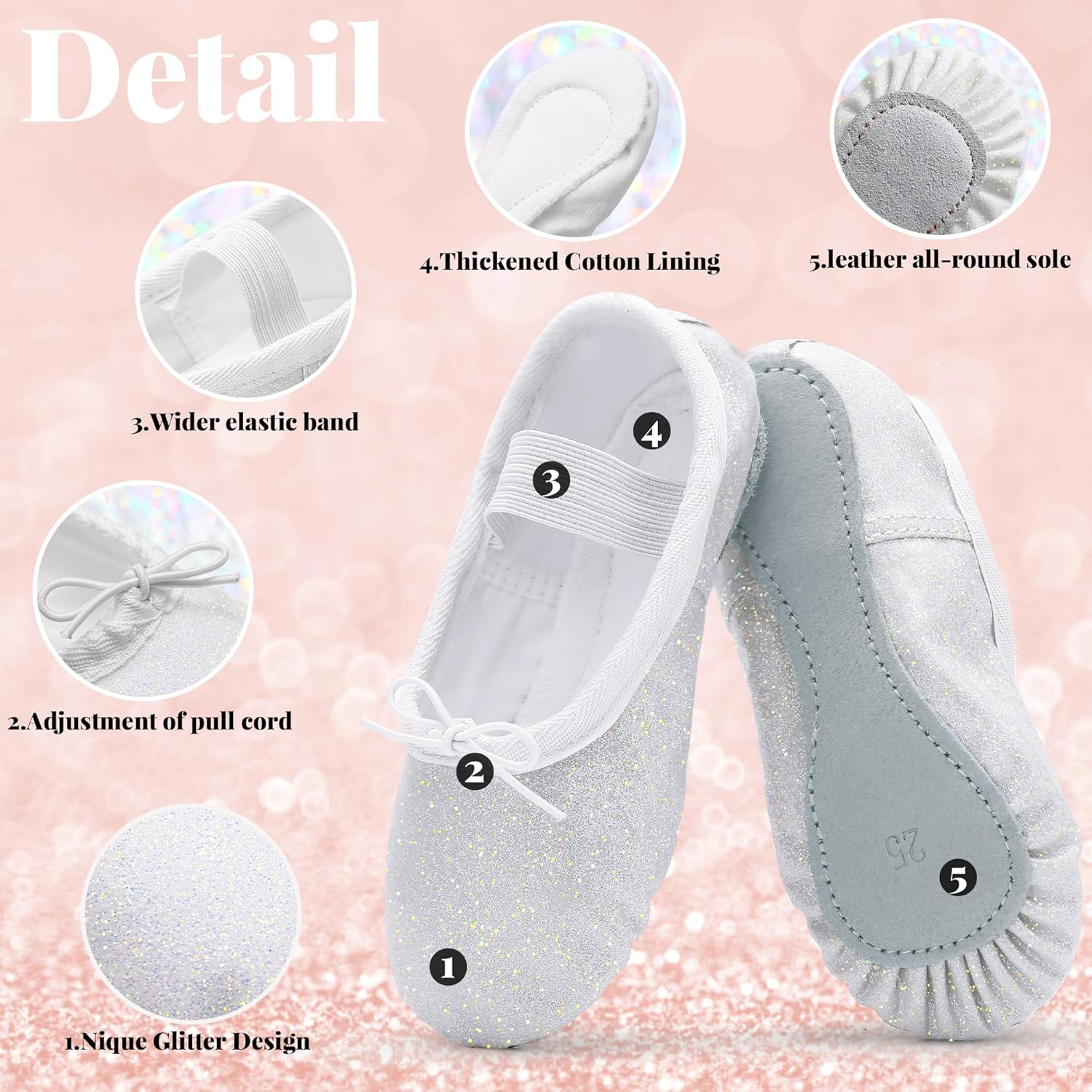 Thumbnail 2 de Glitter Ballet Shoes for Girls: Leather Full-Sole Dance Flats