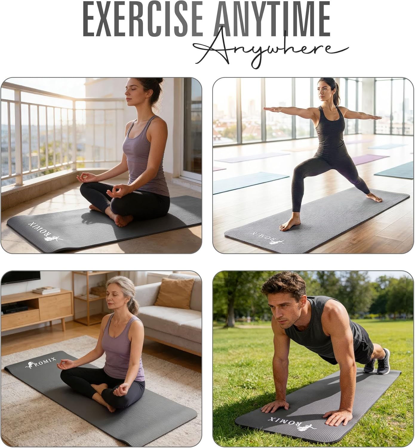Detalle de ROMIX Yoga Mat Thick 10mm: Non-Slip 180x60cm Foam Exercise Mat