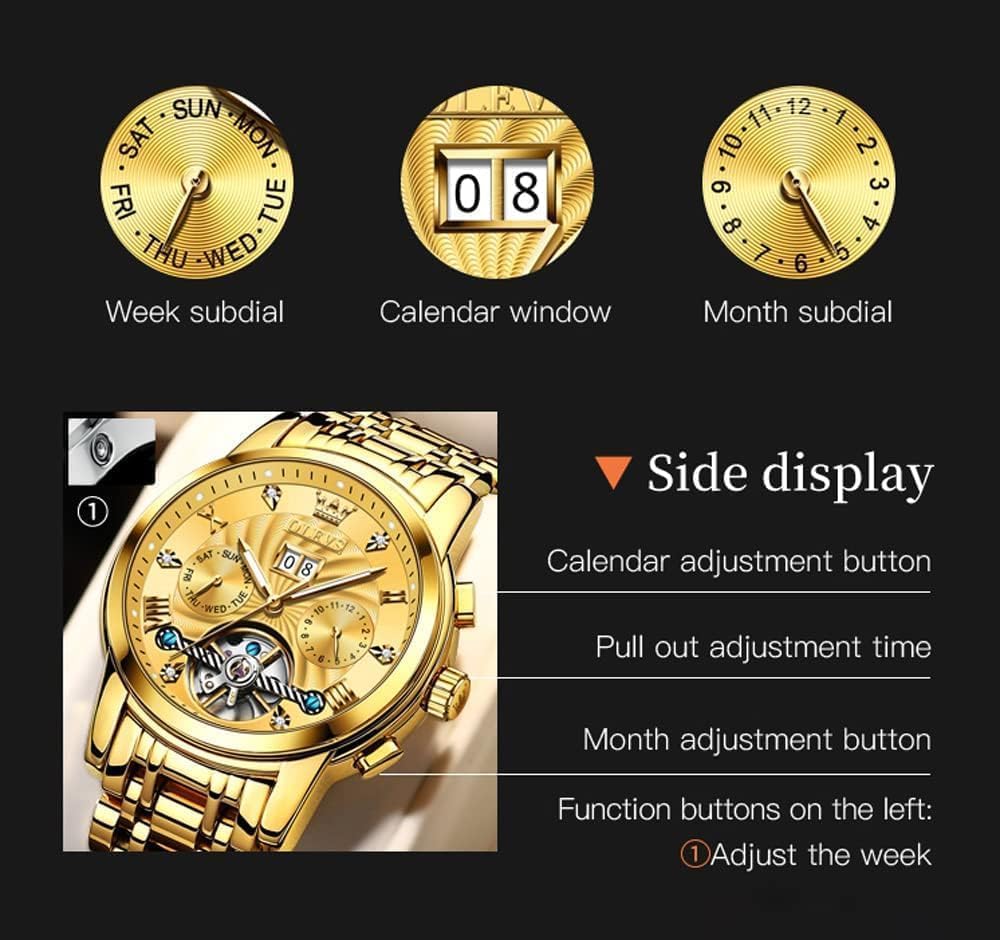 Detalle de OUPINKE Herrenautomatik Skelett-Tourbillon Armbanduhr mit Diamanten, wasserdicht bis 30 m und Leuchtzeigern