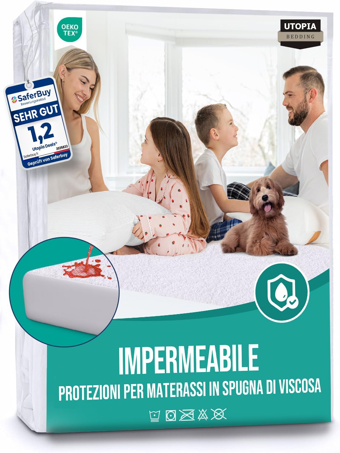 Detalle de Utopia Bedding coprimaterasso singolo impermeabile 90 x 200 x 30 cm in viscosa con elastico tutto intorno