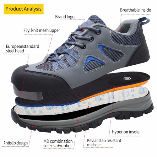 Detalle de Chaussures de sécurité CYKYGGO pour hommes et femmes, gris/bleu, EU42