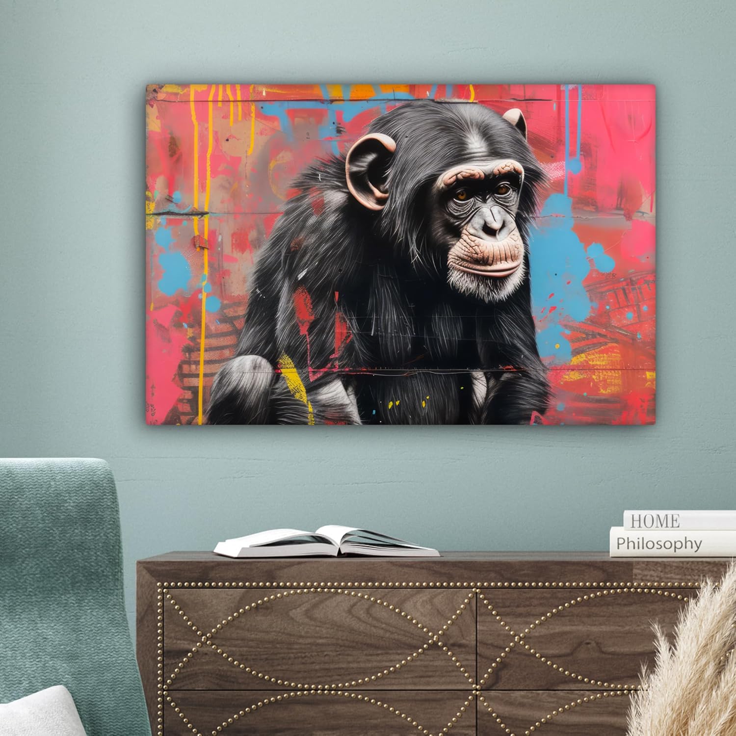 Thumbnail 4 de Impression sur toile 90x60 graffiti chimpanzé