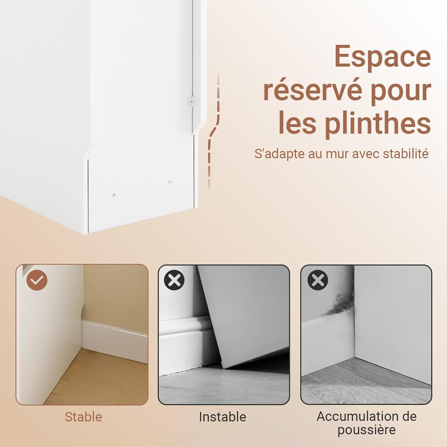 Detalle 2 de SoBuy Lot de 2 Tables de Chevet étroites 20 cm – Chevet avec tiroir réversible et encoche pour plinthe, blanc 20 x 35 x 60 cm, FBT171-WNx2
