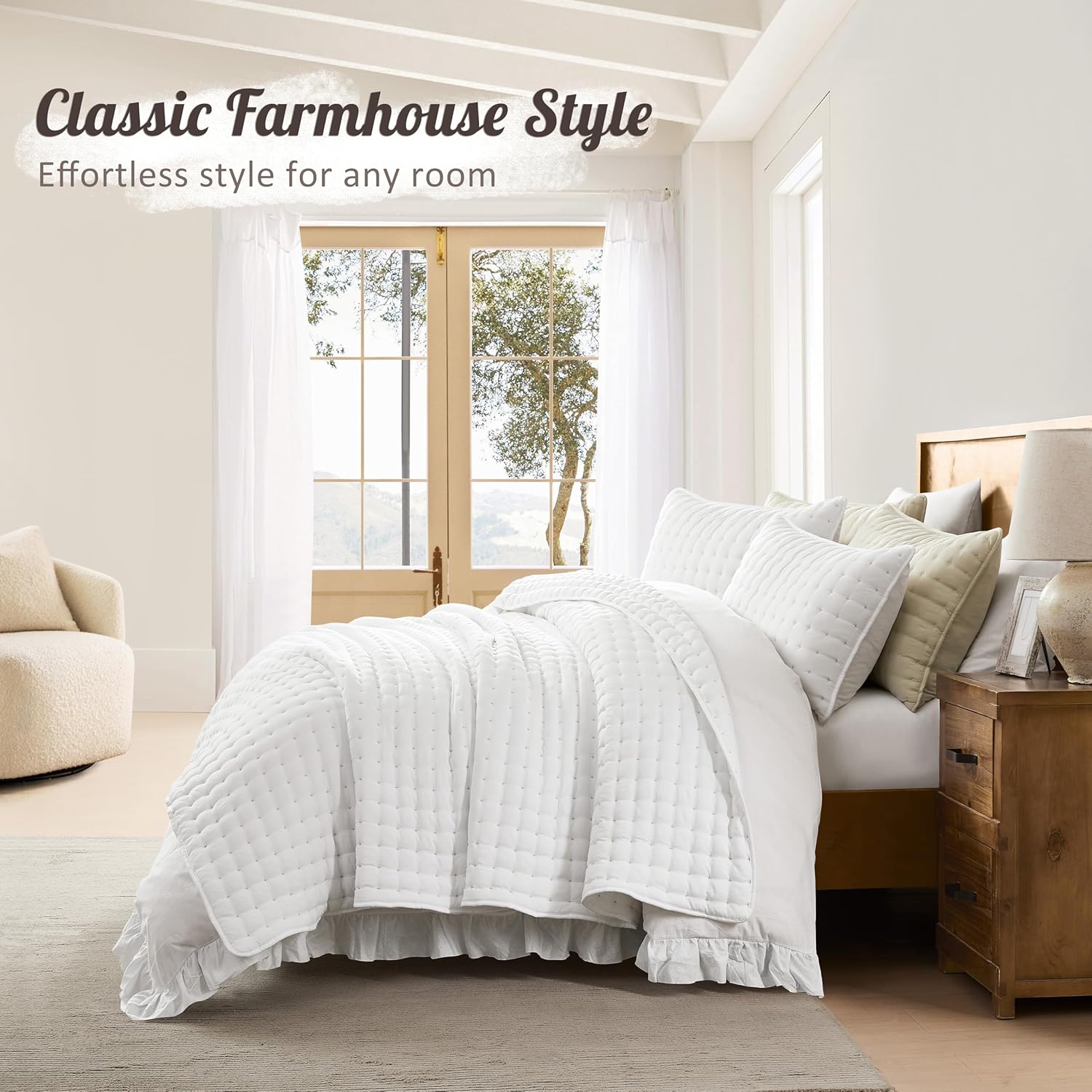 Thumbnail 5 de WDCOZY White King Size Quilt Bedding Set — 3-Piece Lightweight Comforter with Shams