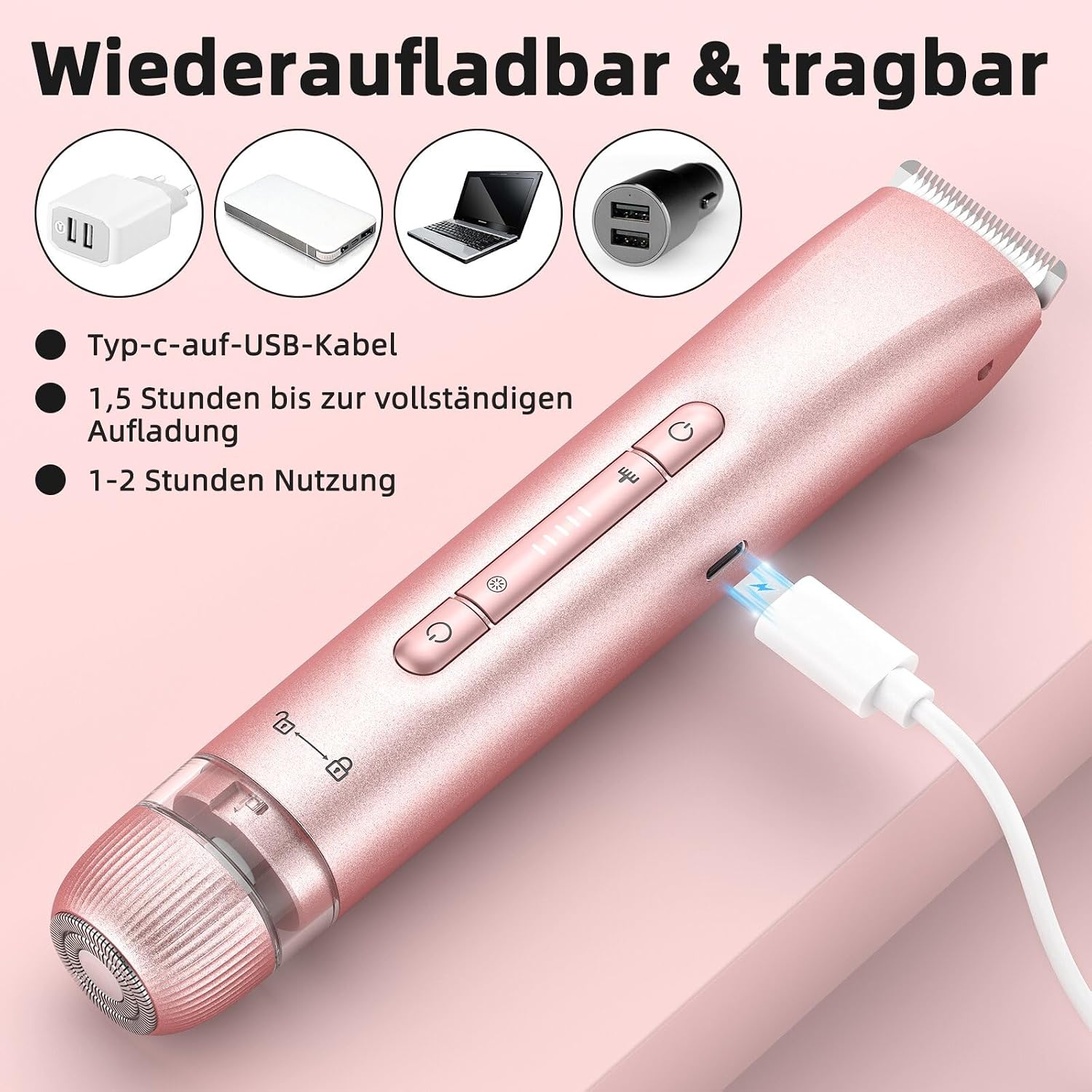 Detalle de Rasierer Damen 2-in-1 Intimrasierer – Nass-Trocken, USB-Aufladung, IPX7