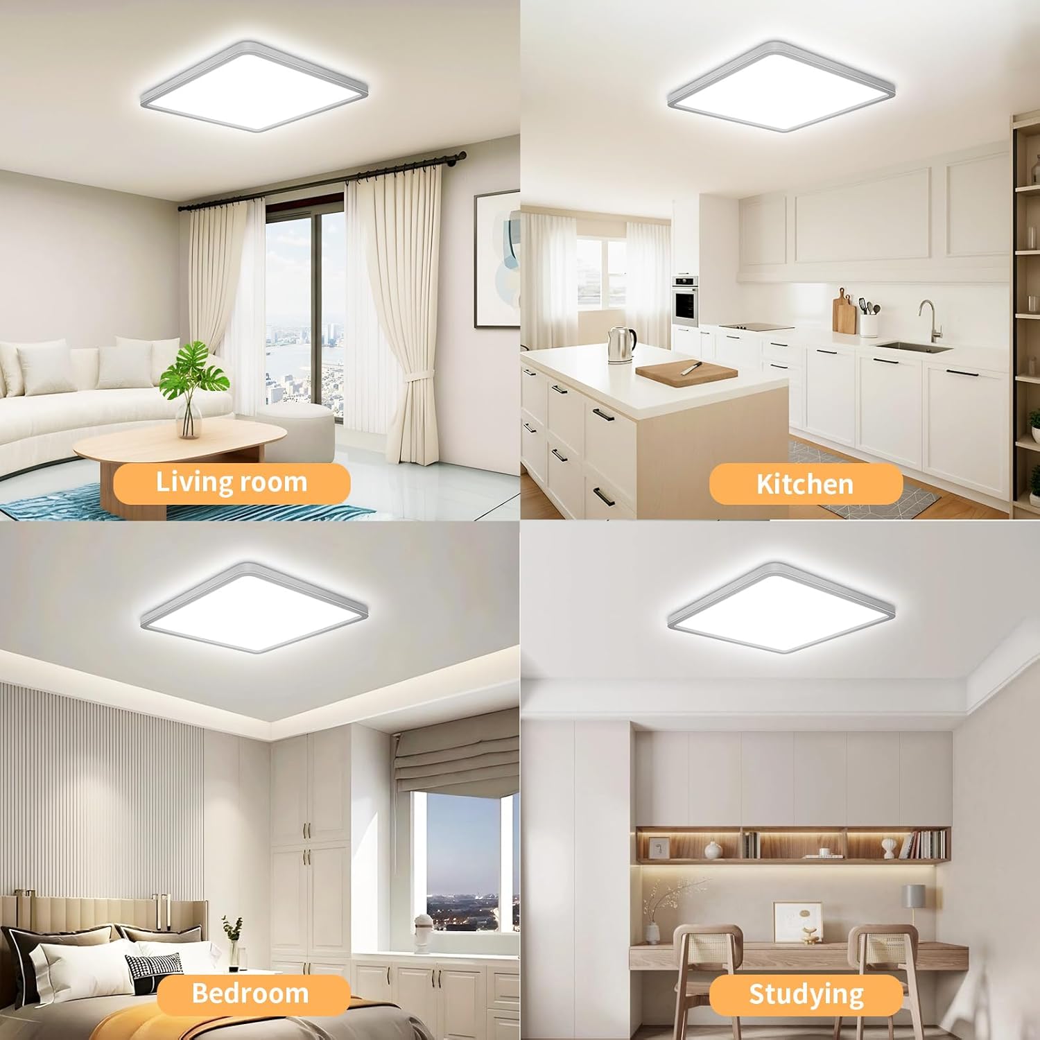 Thumbnail 6 de Rravdst 29CM LED Ceiling Light 24W 3200LM, 3000K/4500K/6000K, IP54 Waterproof, Modern Square Design – 1Pack
