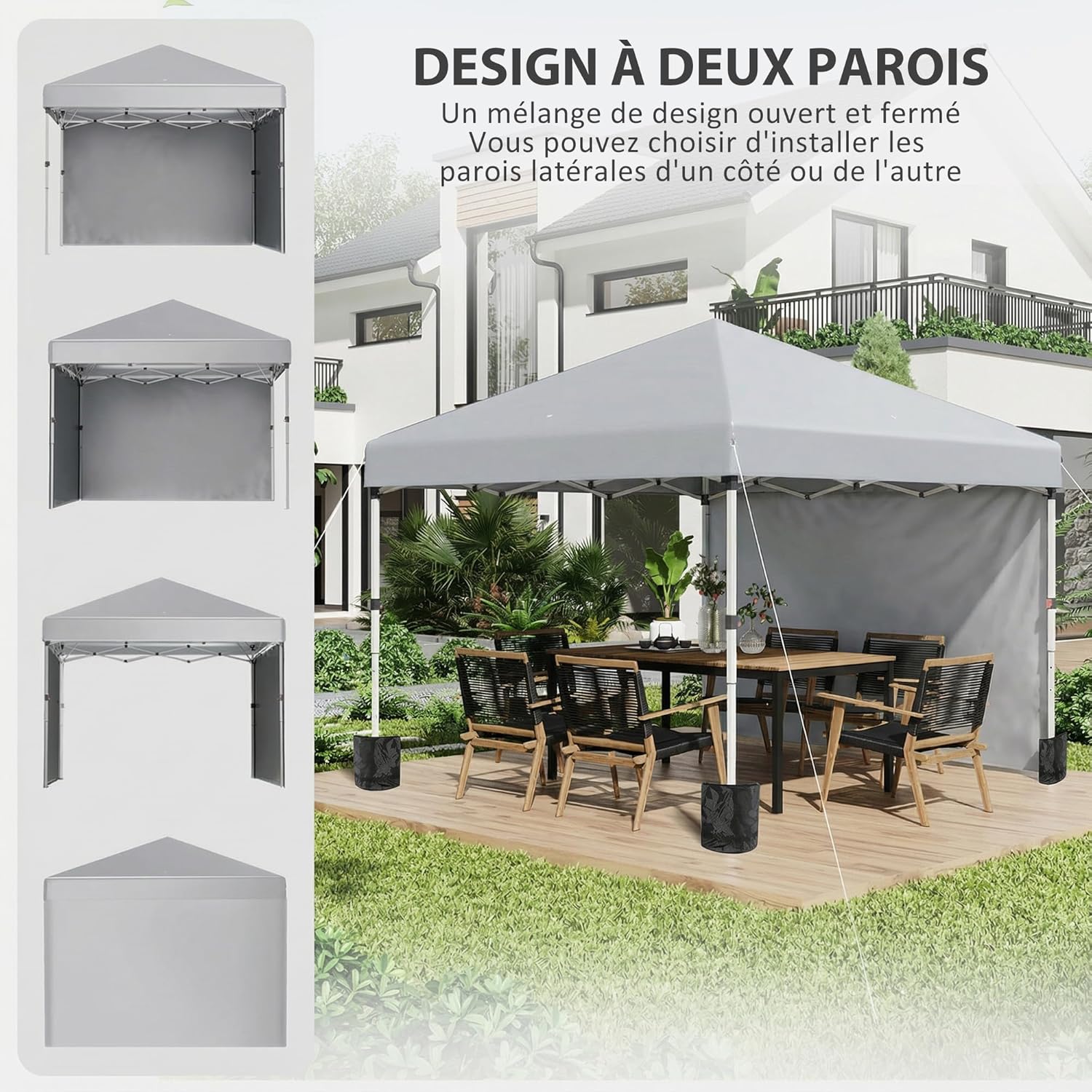 Thumbnail 2 de Outsunny Tonnelle de Jardin Pop-up Pliant Barnum 3x3 m – Hauteur réglable, 2 parois, UV 30+, sac de transport inclus, gris clair