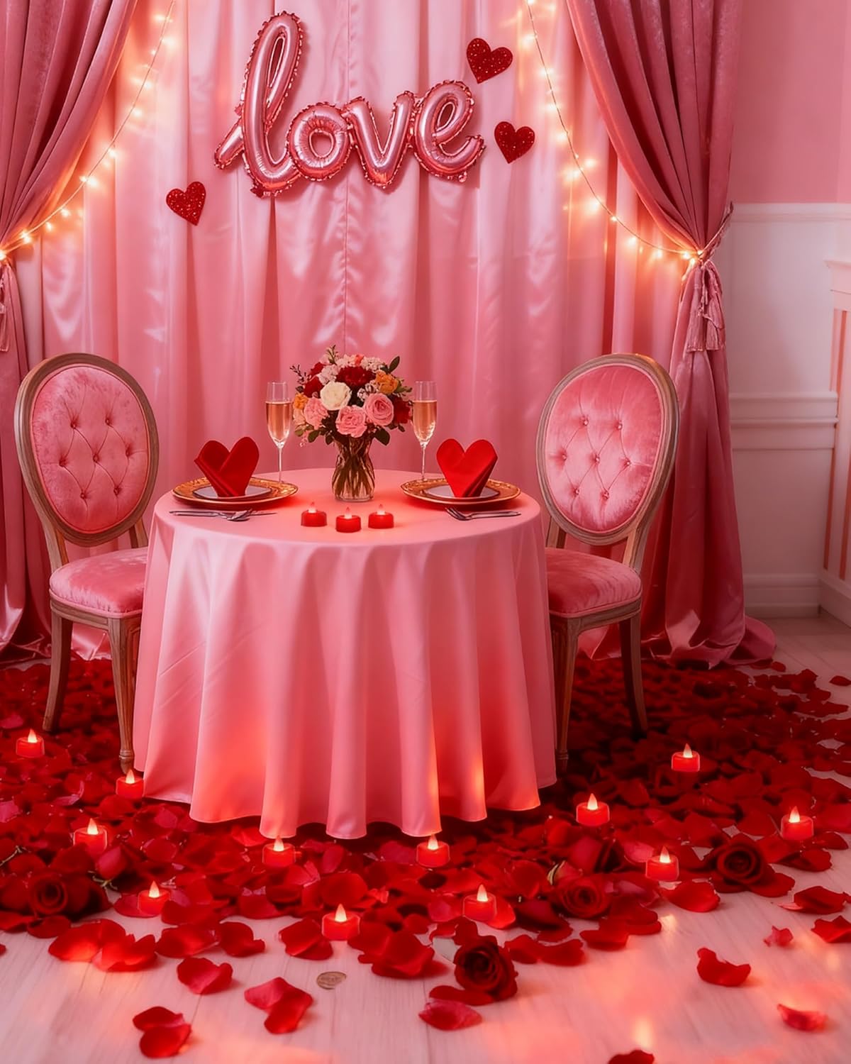 Thumbnail 4 de Homemory 2000 artificial rose petals with 24 red heart flameless battery tealights