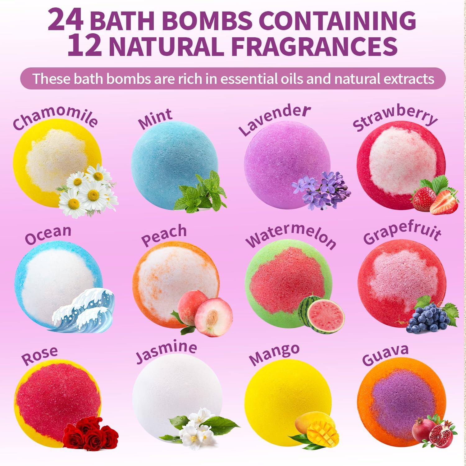 Detalle de NEWFEIFAN 24‑Pack Bath Bombs Gift Set – Handmade Natural Oils, Shea & Cocoa Butter