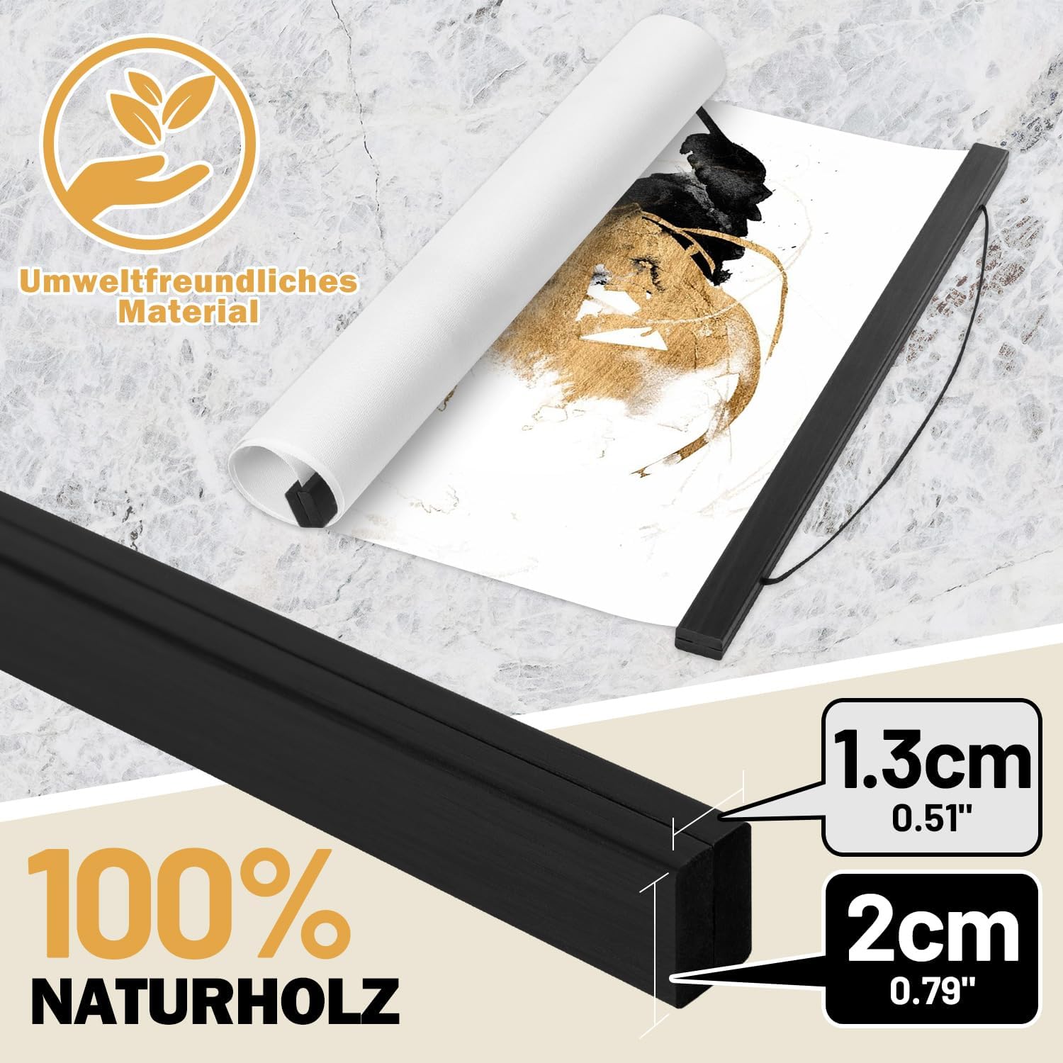 Detalle 2 de Benjia 4er Set magnetische Posterschienen für A2-Poster (42 cm), Schwarz