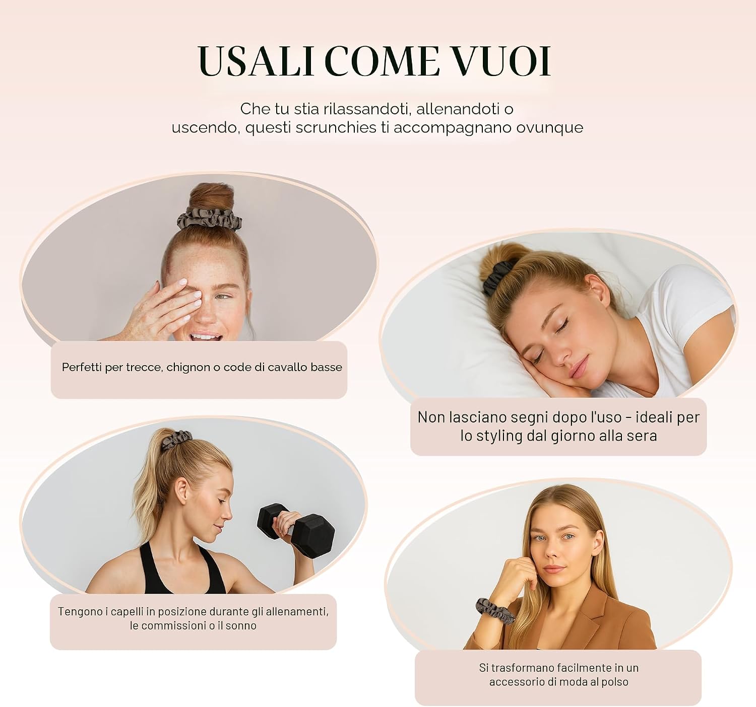 Detalle de Kitsch elastici per capelli in raso ultra-piccoli donna – più morbidi degli elastici in seta, eucalipto (6 pezzi)