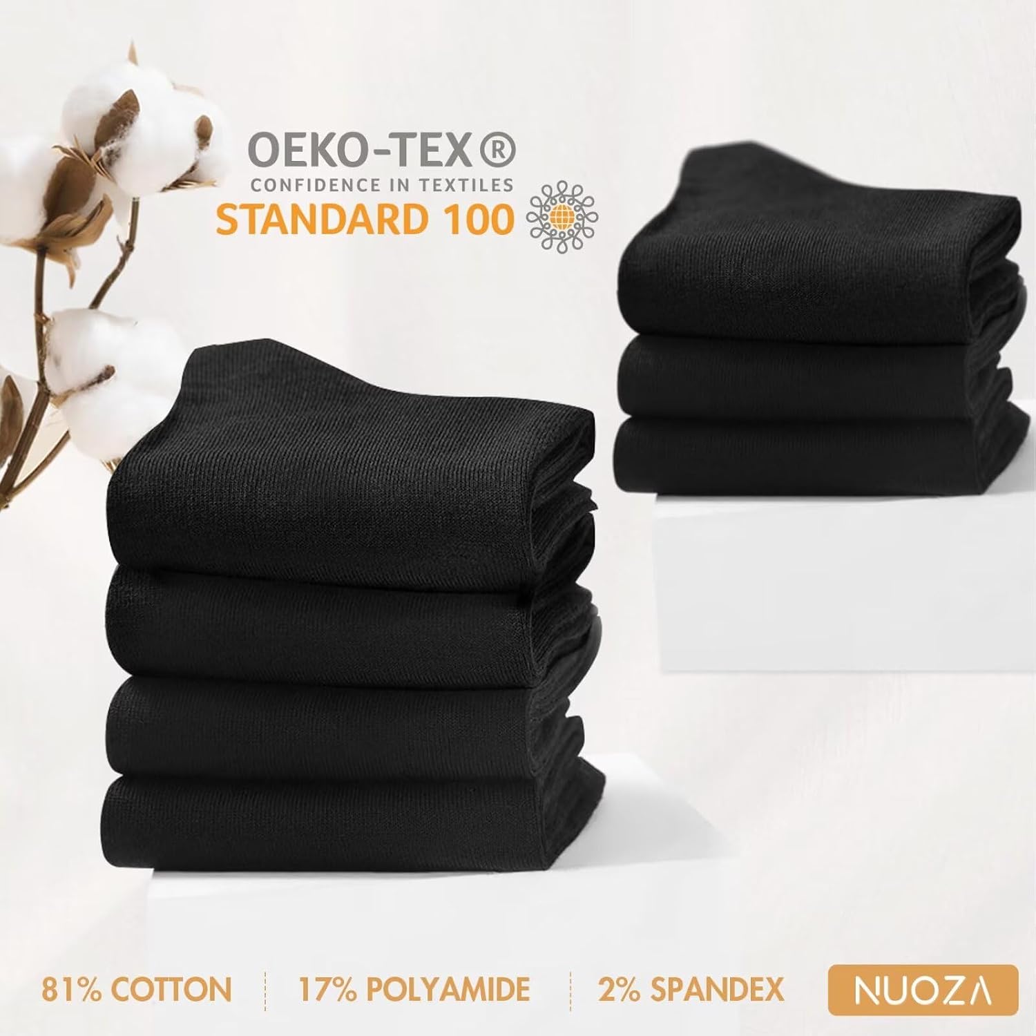 Detalle de NUOZA 12 Paar Anzugsocken Herren 47–50 Schwarz – atmungsaktiv, langlebig