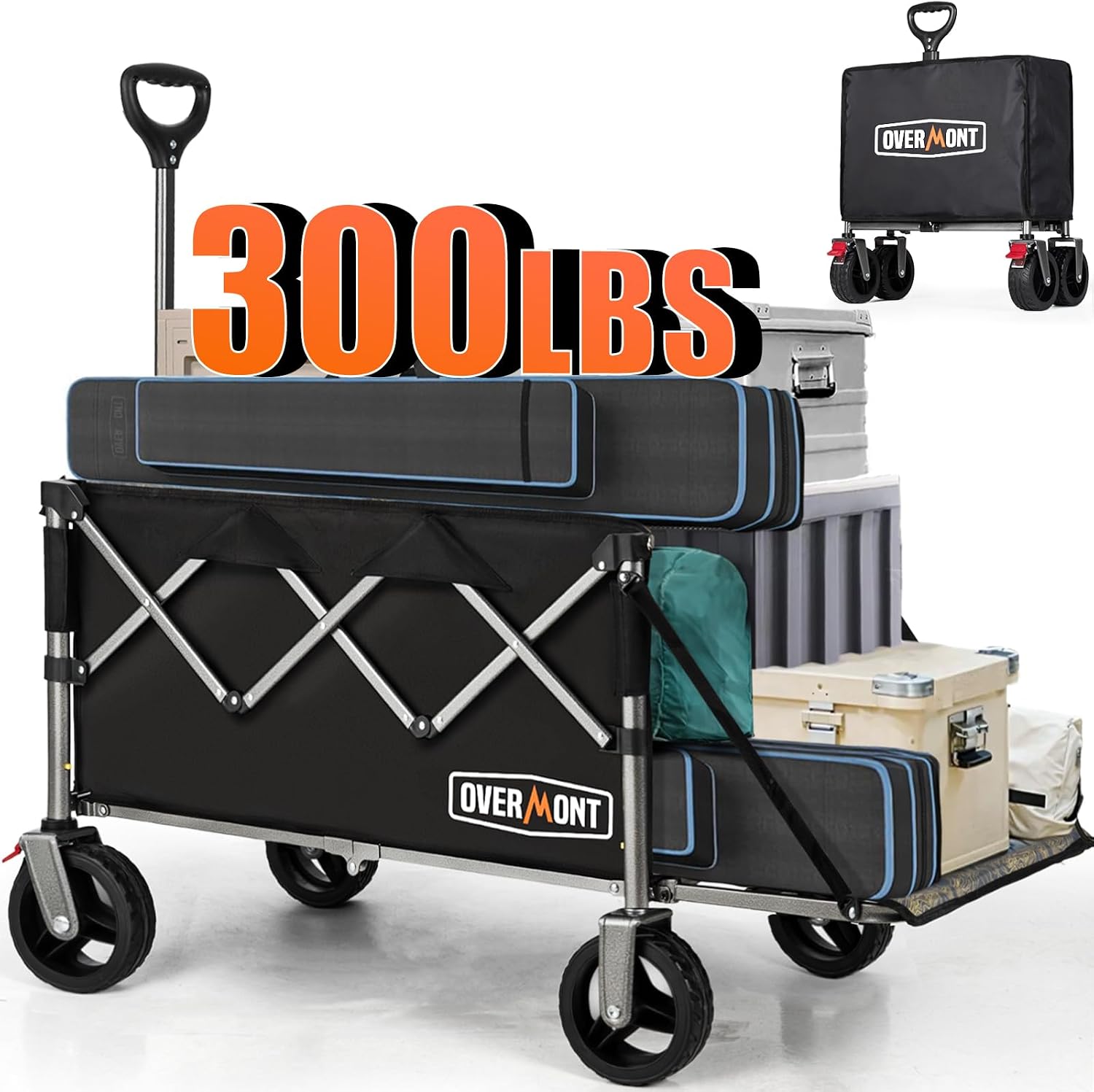 Detalle de OVERMONT OS06036 Collapsible Wagon Cart, 200L with Drop-Down Tailgate