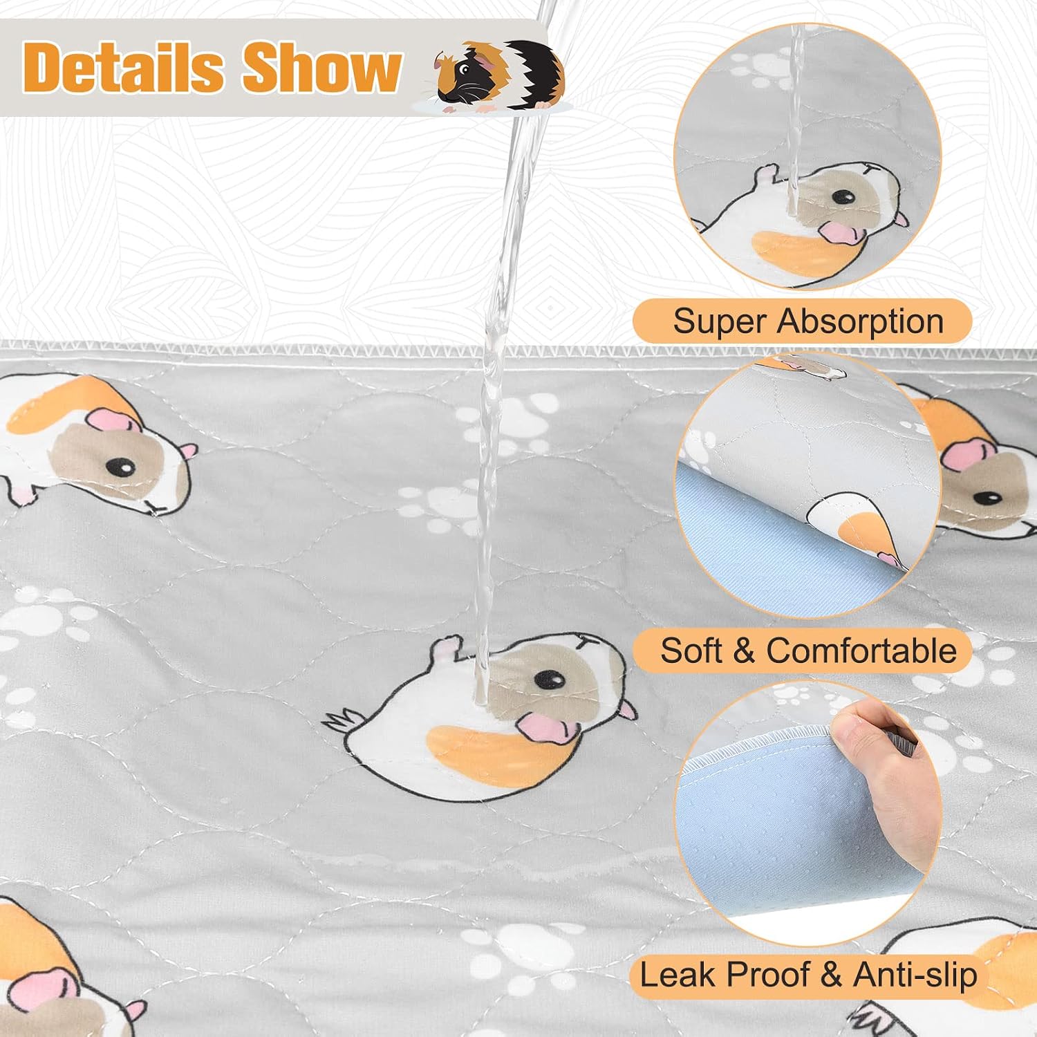 Detalle de Scenereal Guinea Pig Cage Liner 2 Packs with Cleaning Brush – Reusable Washable Pee Pads for Small Animals