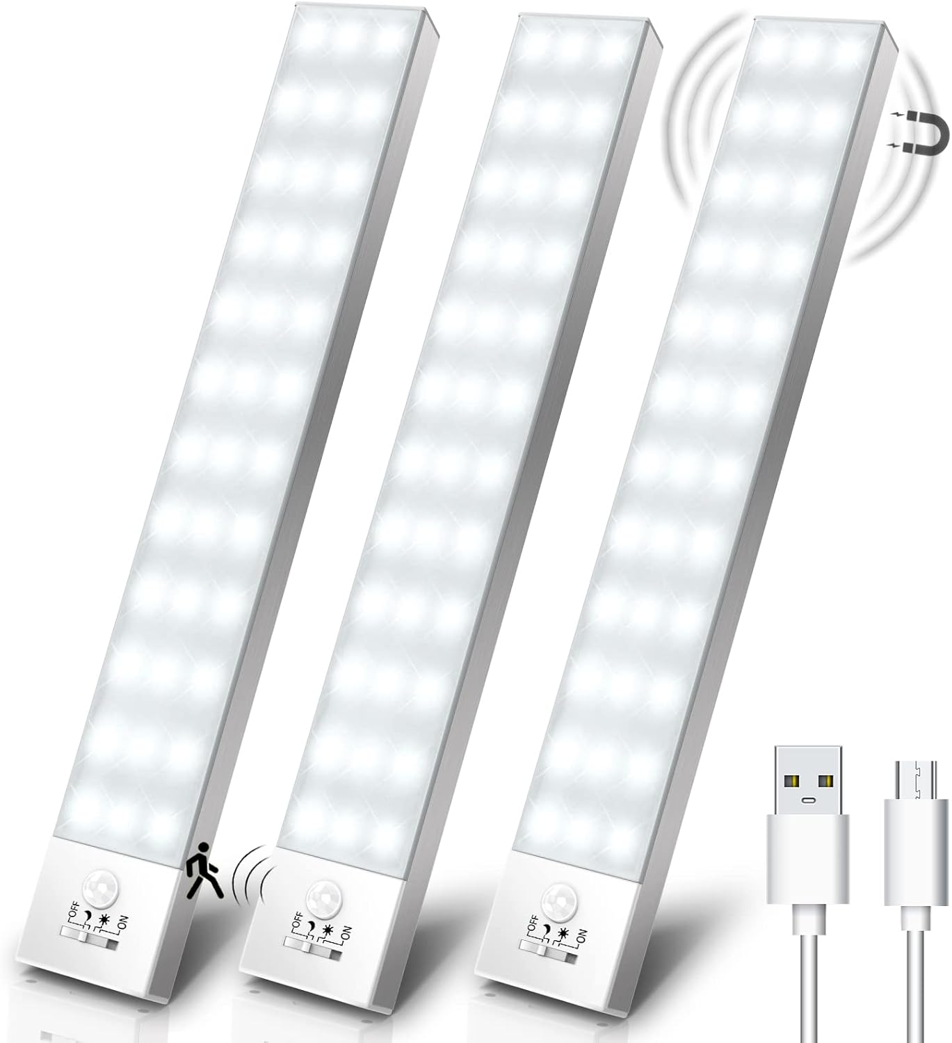 Detalle de OUILA Schrankbeleuchtung LED (3er-Set) mit Bewegungsmelder, batteriebetrieben, ohne Bohren