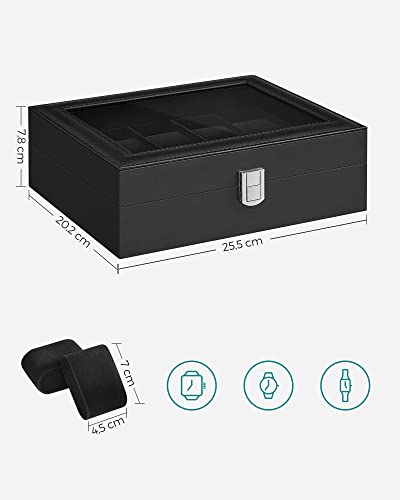 Detalle de SONGMICS Watch Box with 10 Slots, Glass Lid, Metal Clasp