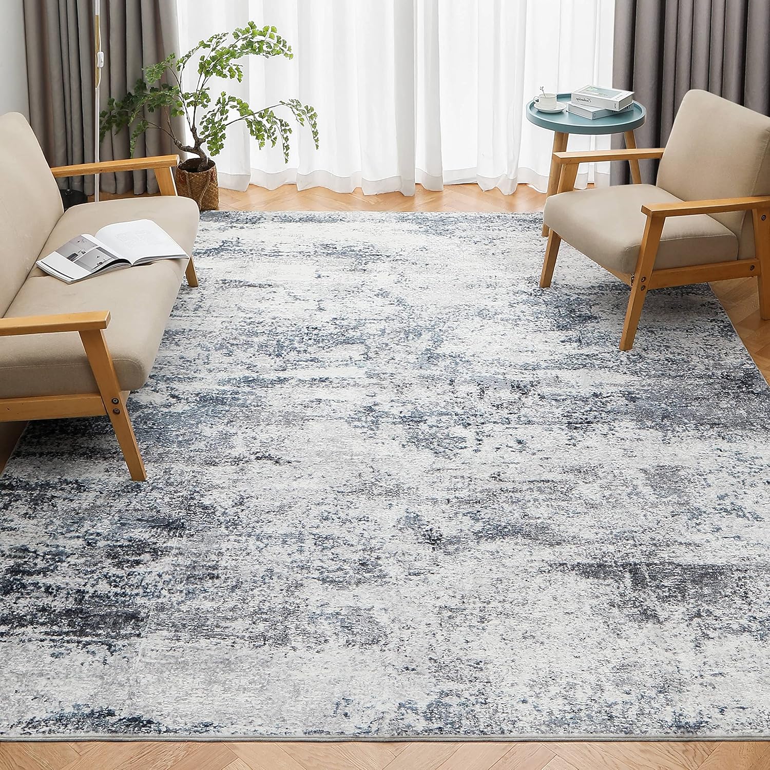 Detalle de 8x10 Area Rug Washable Abstract Blue Gray 🏠