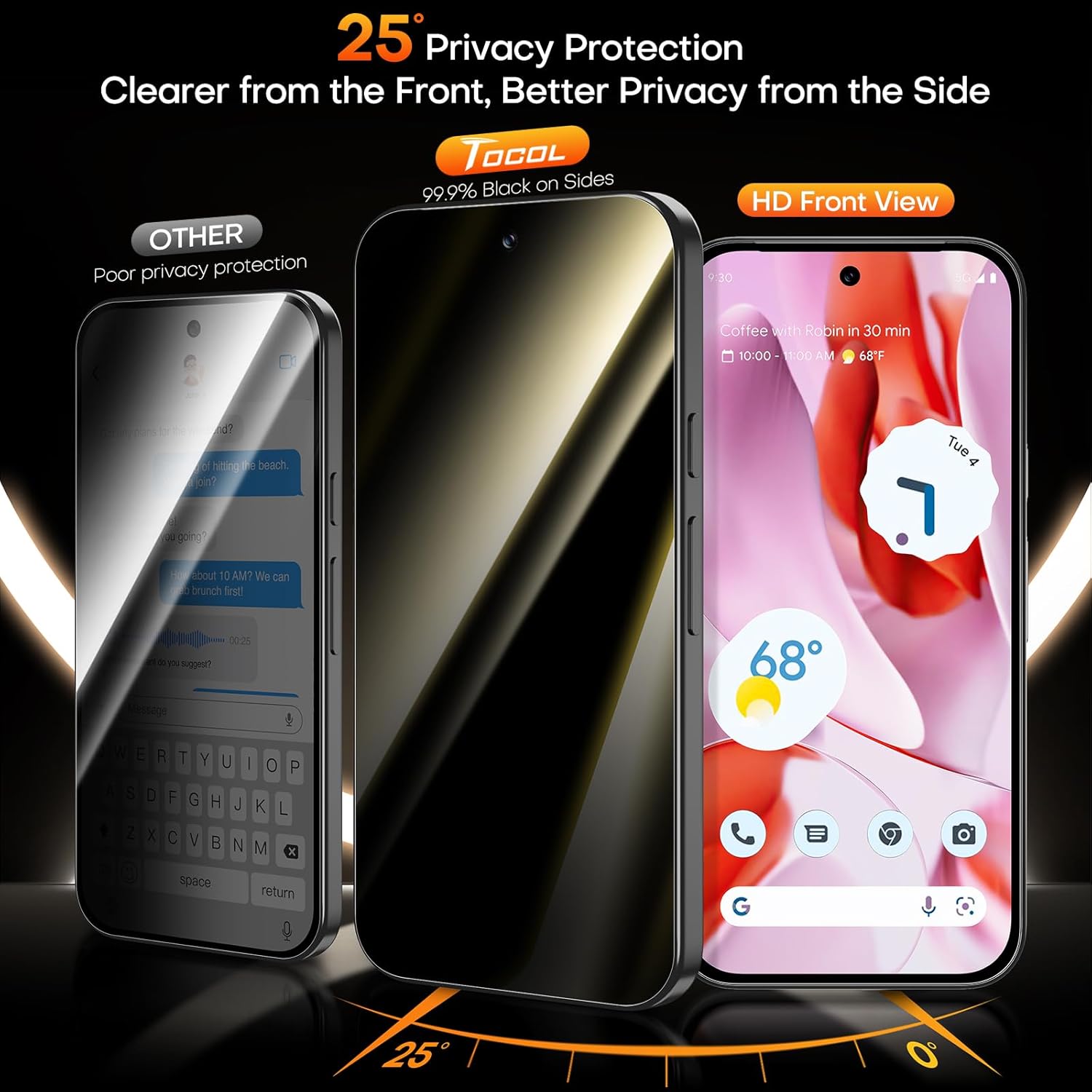 Thumbnail 1 de TOCOL Privacy Schutzfolie für Google Pixel 9 Pro (6,3 Zoll) – Sichtschutz & Panzerglas, 2 Stück