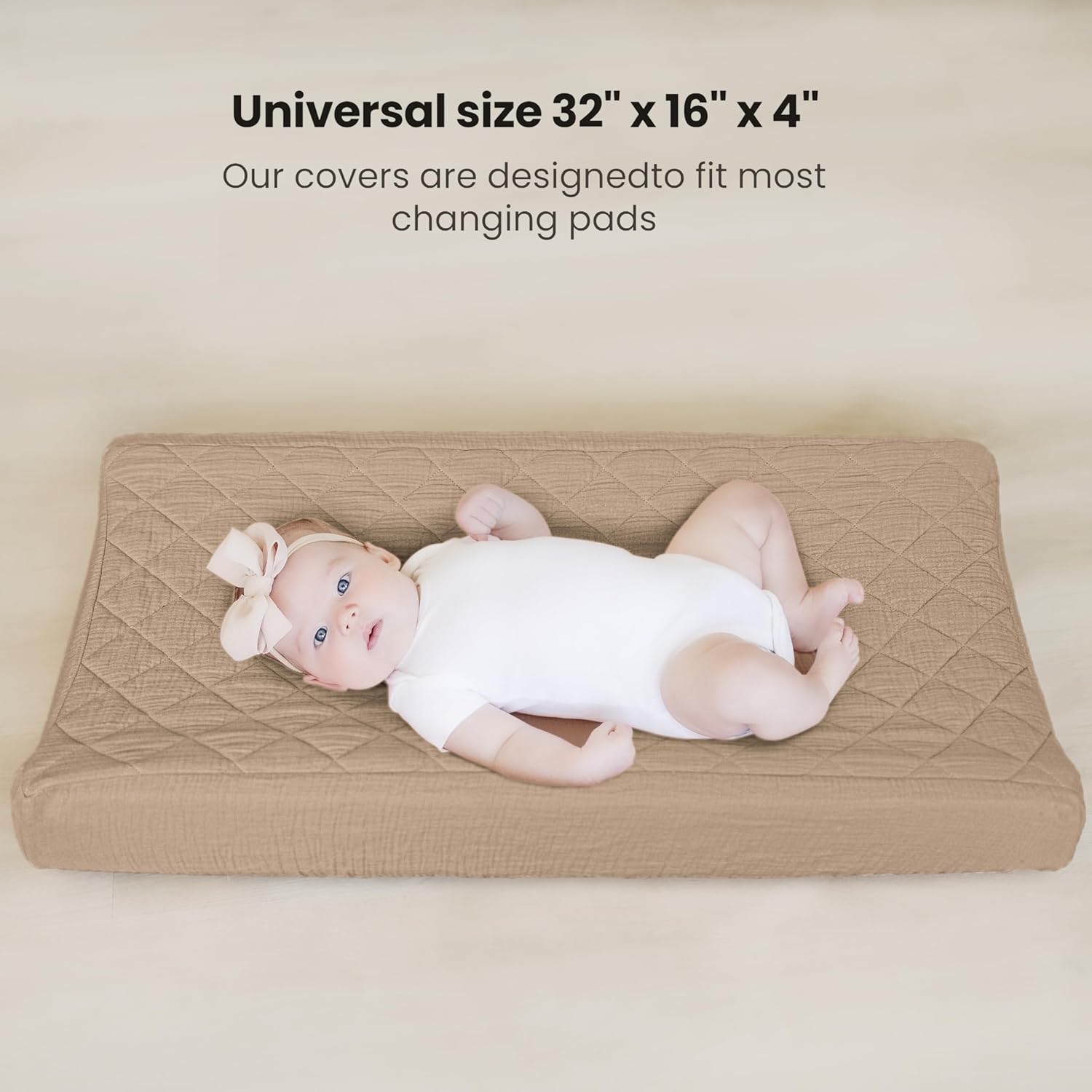 Detalle 1 de Konssy 2-Pack Quilted Muslin Changing Pad Covers, 32" x 16", Waterproof