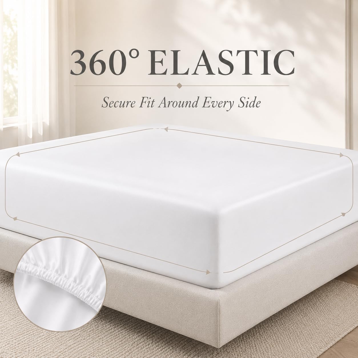 Detalle 2 de CHATEAU HOME COLLECTION Egyptian Cotton Queen Sheet Set (400-Thread-Count) Deep Pocket – Soft Cooling Sateen, White
