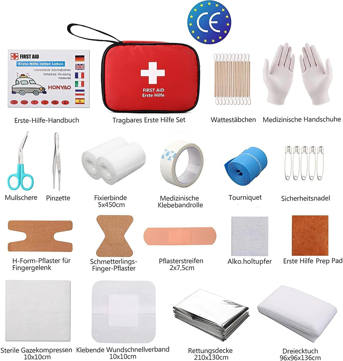 Detalle 2 de HONYAO Erste Hilfe Set 90‑teilig — Reiseapotheke 🩹