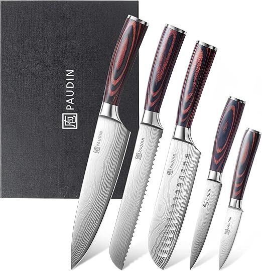 Detalle de PAUDIN Juego de Cuchillos de Cocina Profesional 🔪 Set de 5