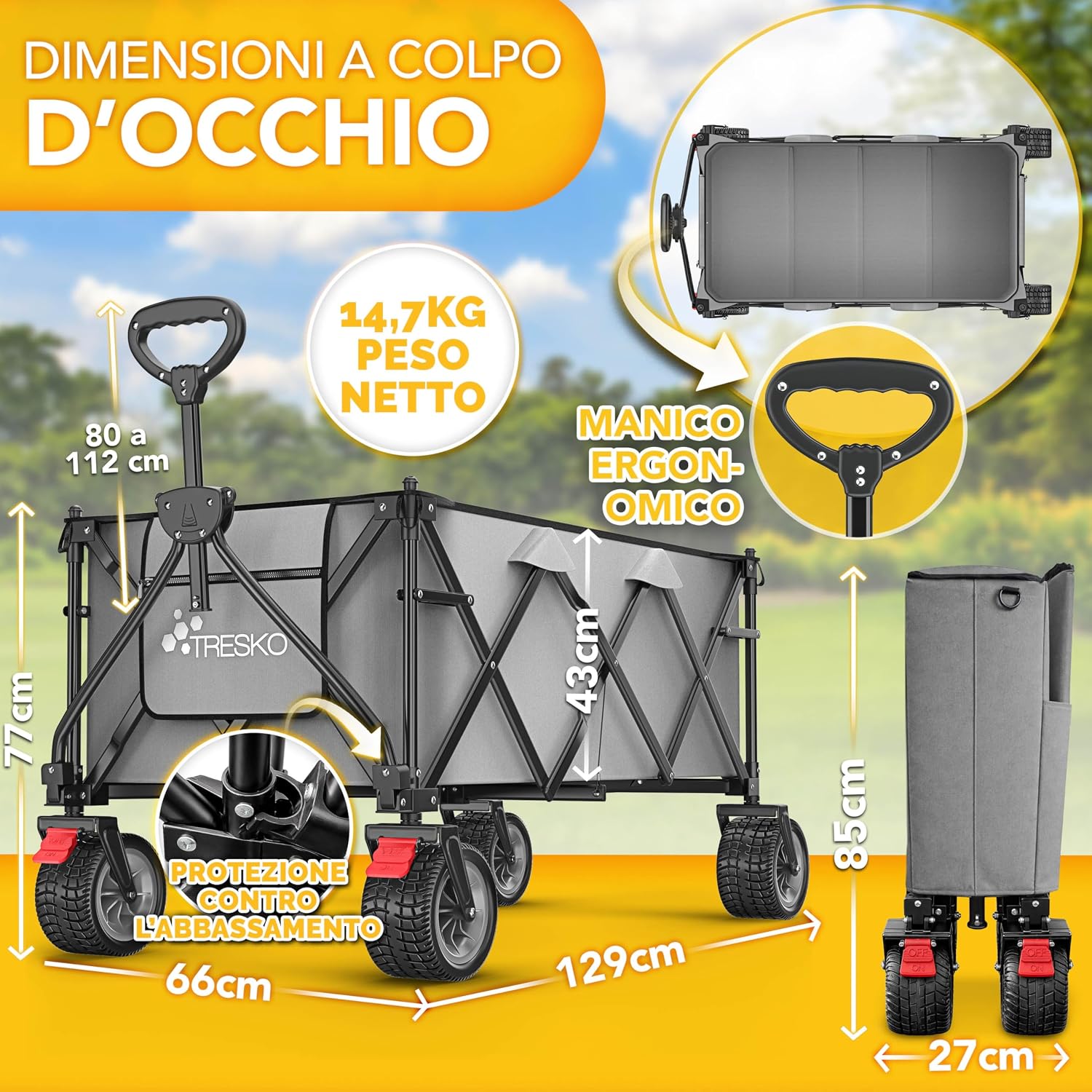 Thumbnail 1 de TRESKO Carrello pieghevole XXL da 300 L con freno e ruote tutto-terreno