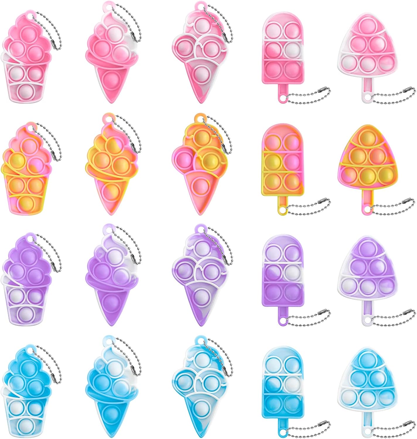 Detalle de SUNOWE Mini Ice Cream Pop Fidget Toy Keychains, 20-Piece Silicone Set