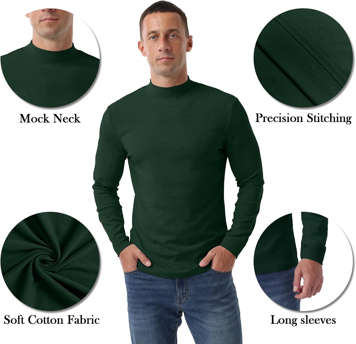 Thumbnail 3 de Askdeer Mens Cotton Underwear Tops Mock-Neck Thermal Shirt, Long Sleeve