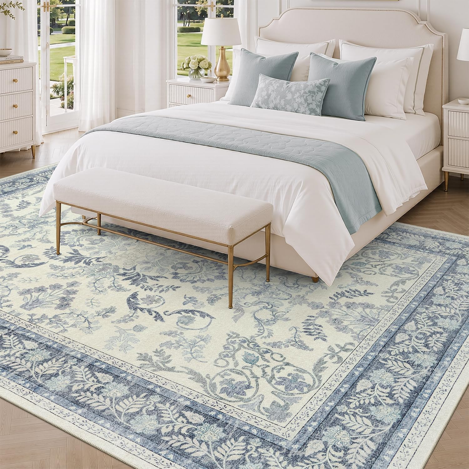 Detalle de DCX 9x12 Washable Botanical Area Rug, Low Pile with Non-Slip Backing