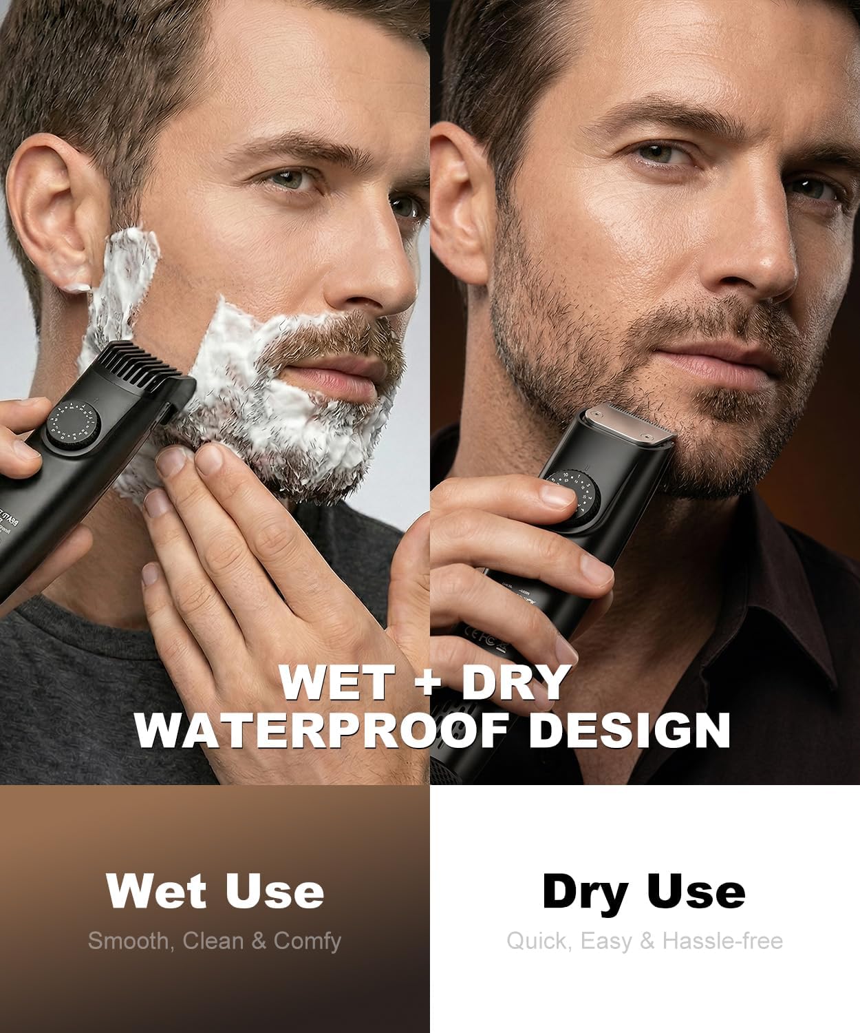 Detalle de TEPOTZ Vacuum Beard Trimmer for Men — No Mess, 40 Length Settings, Ceramic Blade, USB-C
