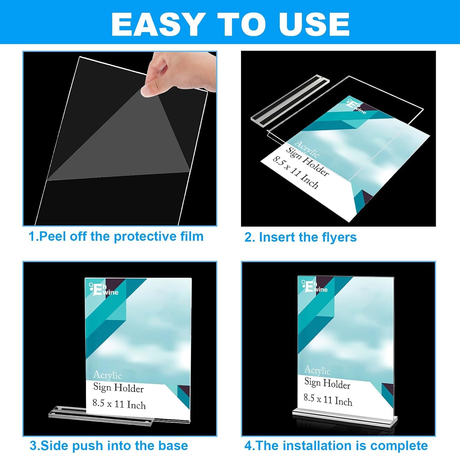 Detalle 1 de EHWINE E04112751 Acrylic Sign Holders, 10-Pack, Double-Sided 8.5 x 11