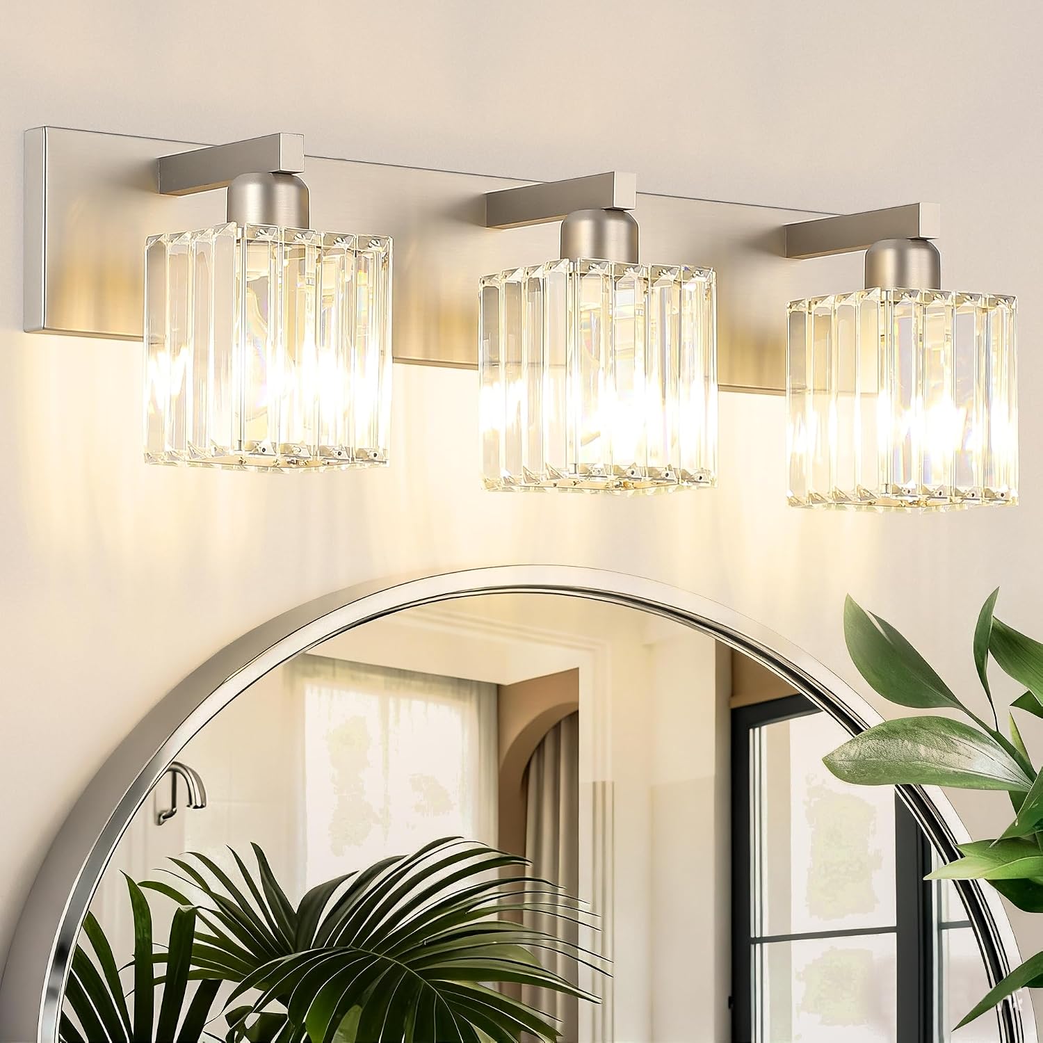 Detalle de Aipsun 8461 Brushed Nickel 3-Light Crystal Bathroom Vanity Light
