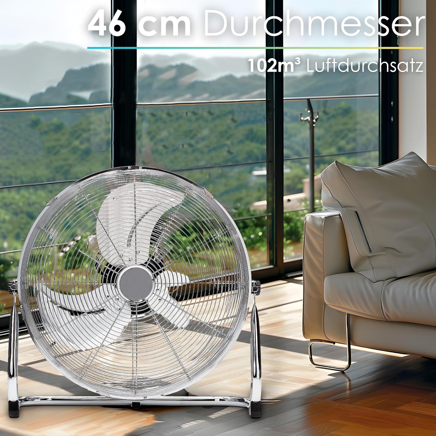 Thumbnail 1 de Echos Bodenventilator Ø46 cm – Vollmetall, 102 m³/min, 3 Geschwindigkeitsstufen