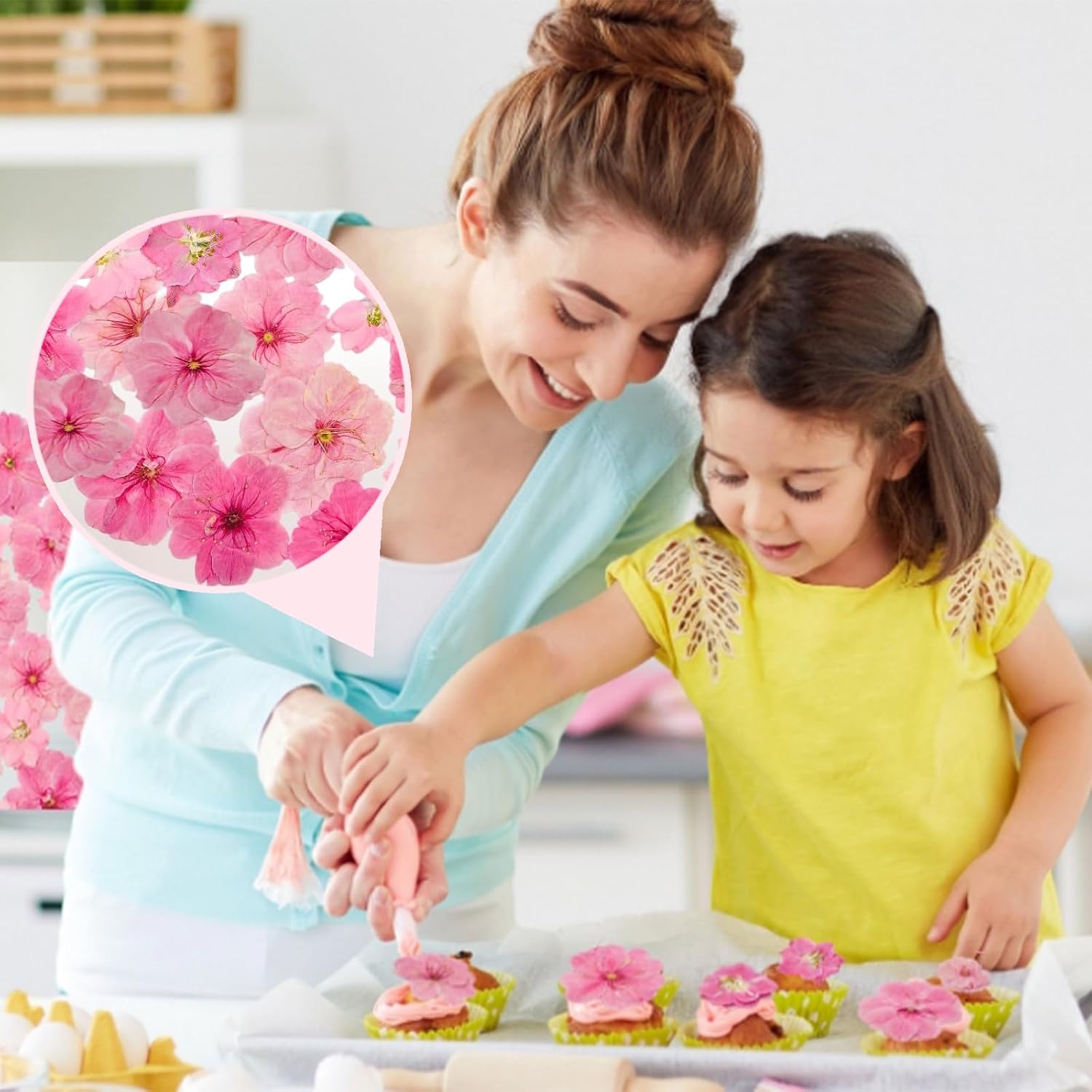 Detalle 2 de Celblisora 96 Stück Rosafarbene Natürlich Getrocknete, Gepresste, Essbare Blumen – für Kuchendekoration, Cupcake-Topper und DIY-Kunsthandwerk