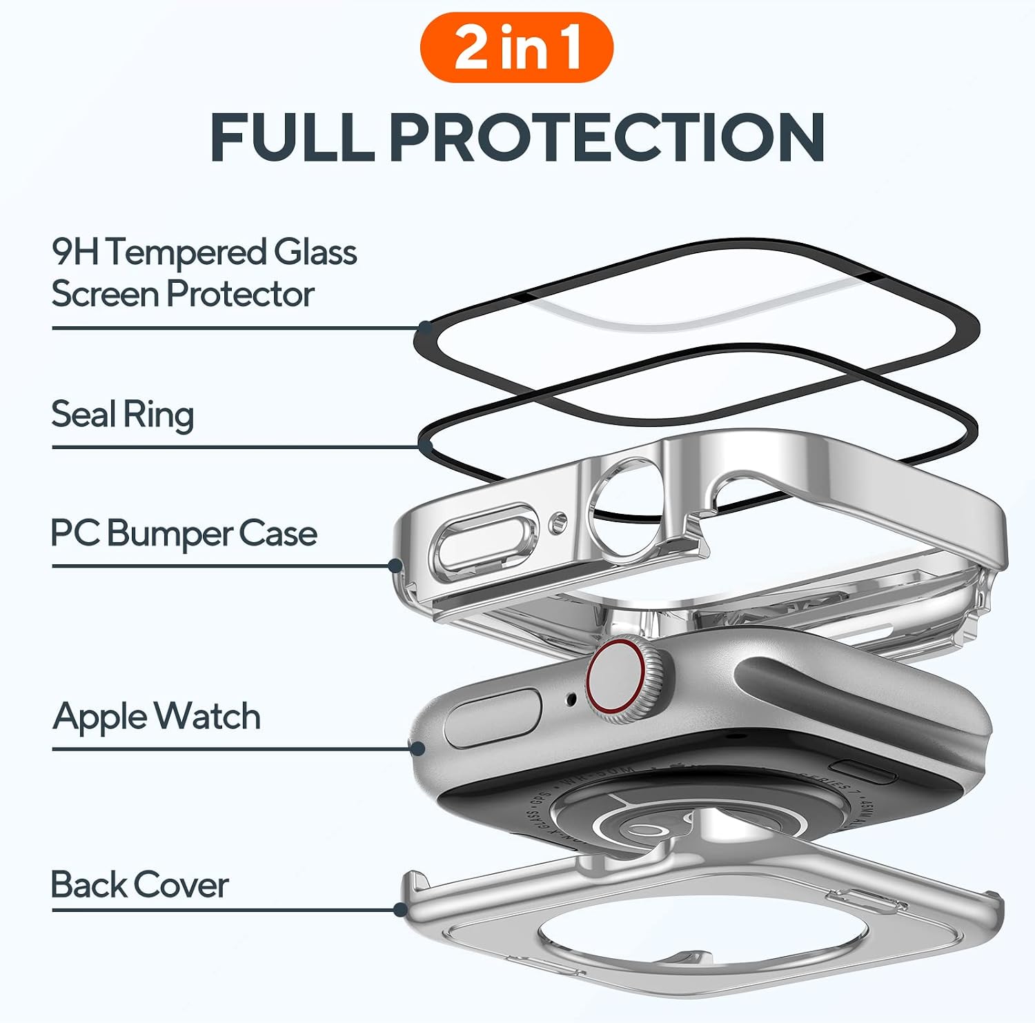 Detalle de Singiuzoo 2 Pack 2-in-1 Waterproof Case for Apple Watch 44mm SE/Series 6/5/4 with Tempered Glass