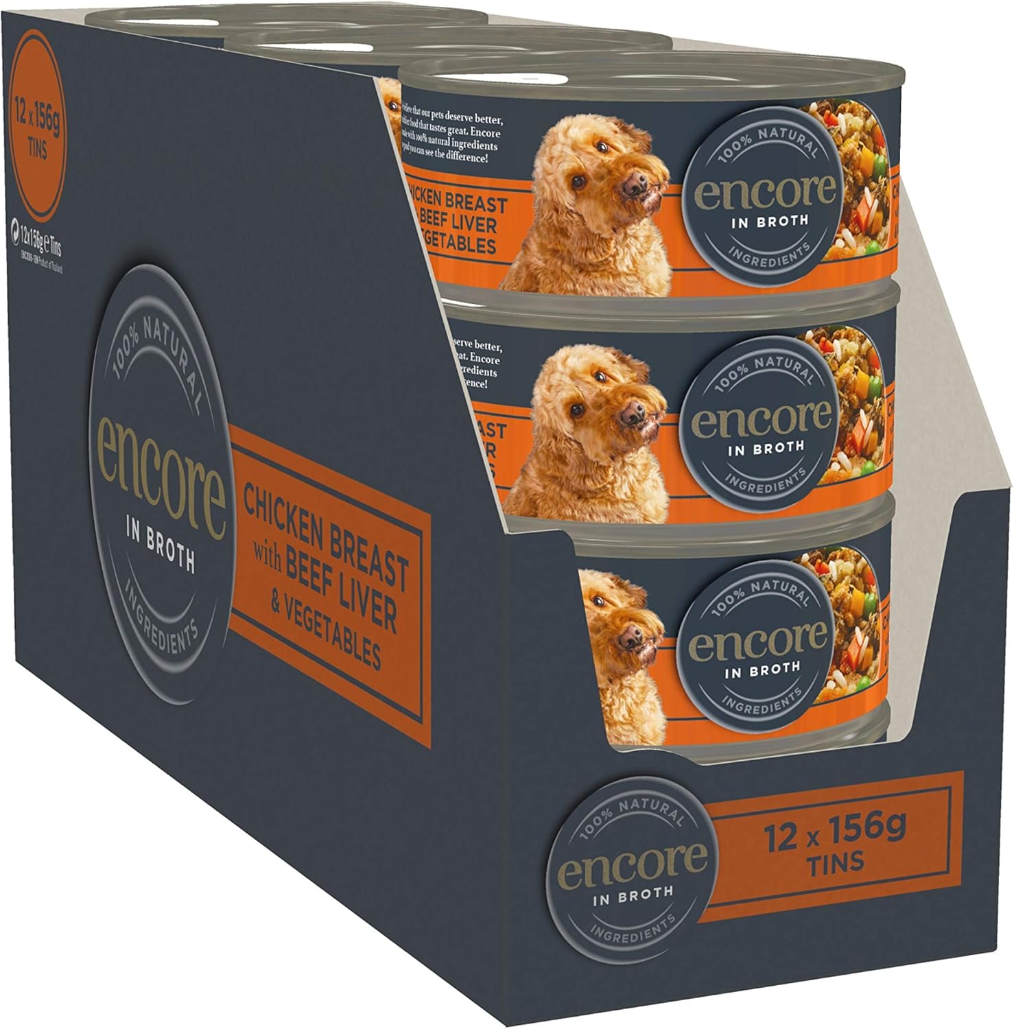 Detalle de Encore 100% Cibo Umido Naturale Premium per Cani e Gatti Adulti, Petto di Pollo in Brodo – Confezione da 16 Barattoli da 156 g