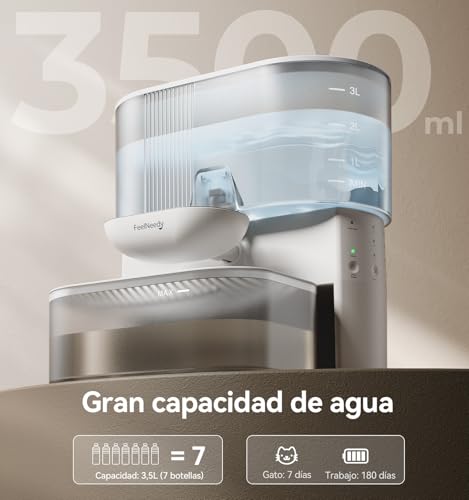 Detalle de FEELNEEDY Fuente para Gatos Sin Filtro e Inalámbrica con Batería 2000mAh, 3,5L, Acero Inoxidable