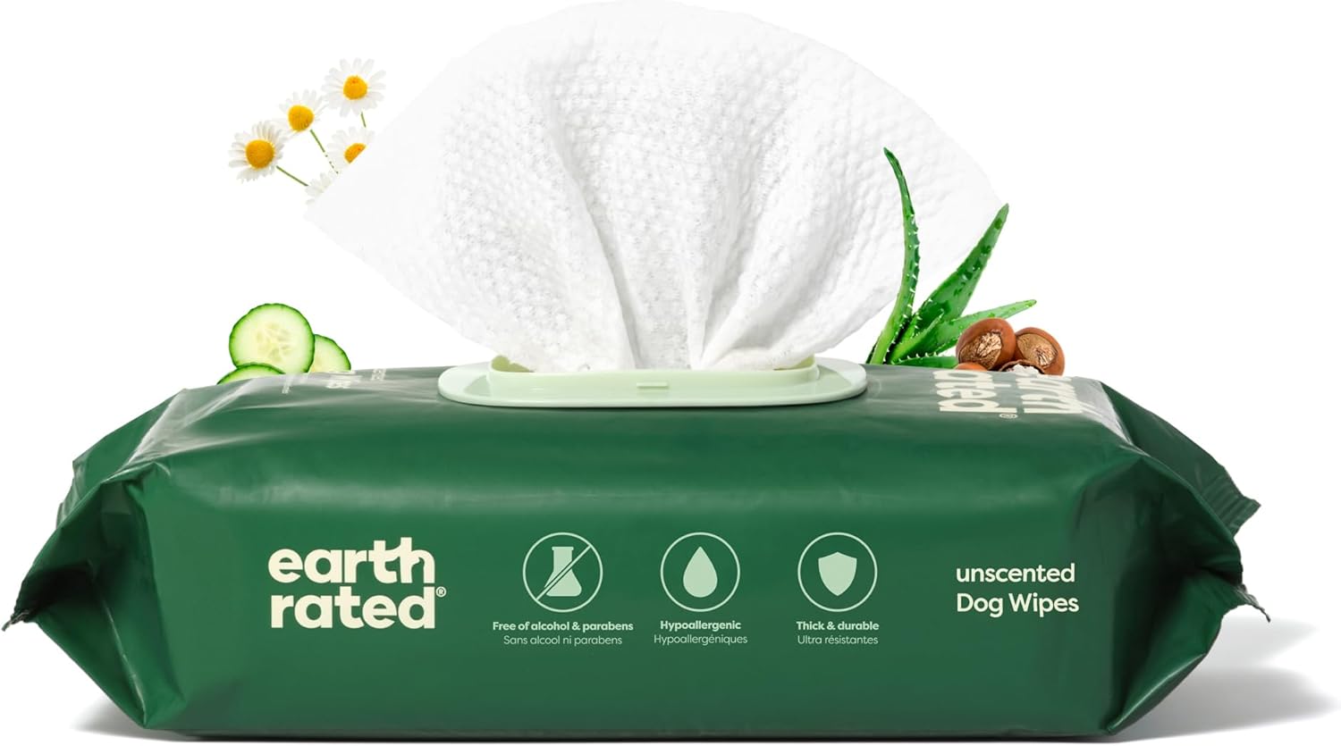 Earth Rated Hypoallergenic Pet Wipes for Dogs, Unscented (100 Count)