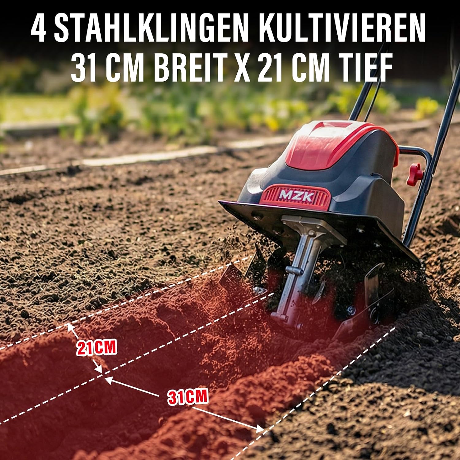 Thumbnail 1 de MZK Elektrische Gartenfräse Bodenkultivator – 30 cm Breite, 1050 W, 20 cm Arbeitstiefe