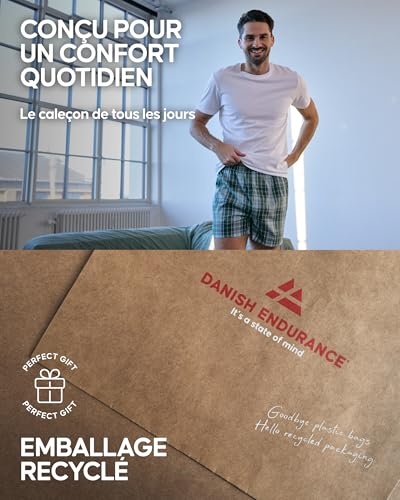 Detalle de DANISH ENDURANCE Boxers Tissés Hommes – Lot de 4 ou 6, Mélange Assorti Bleu/Gris, L