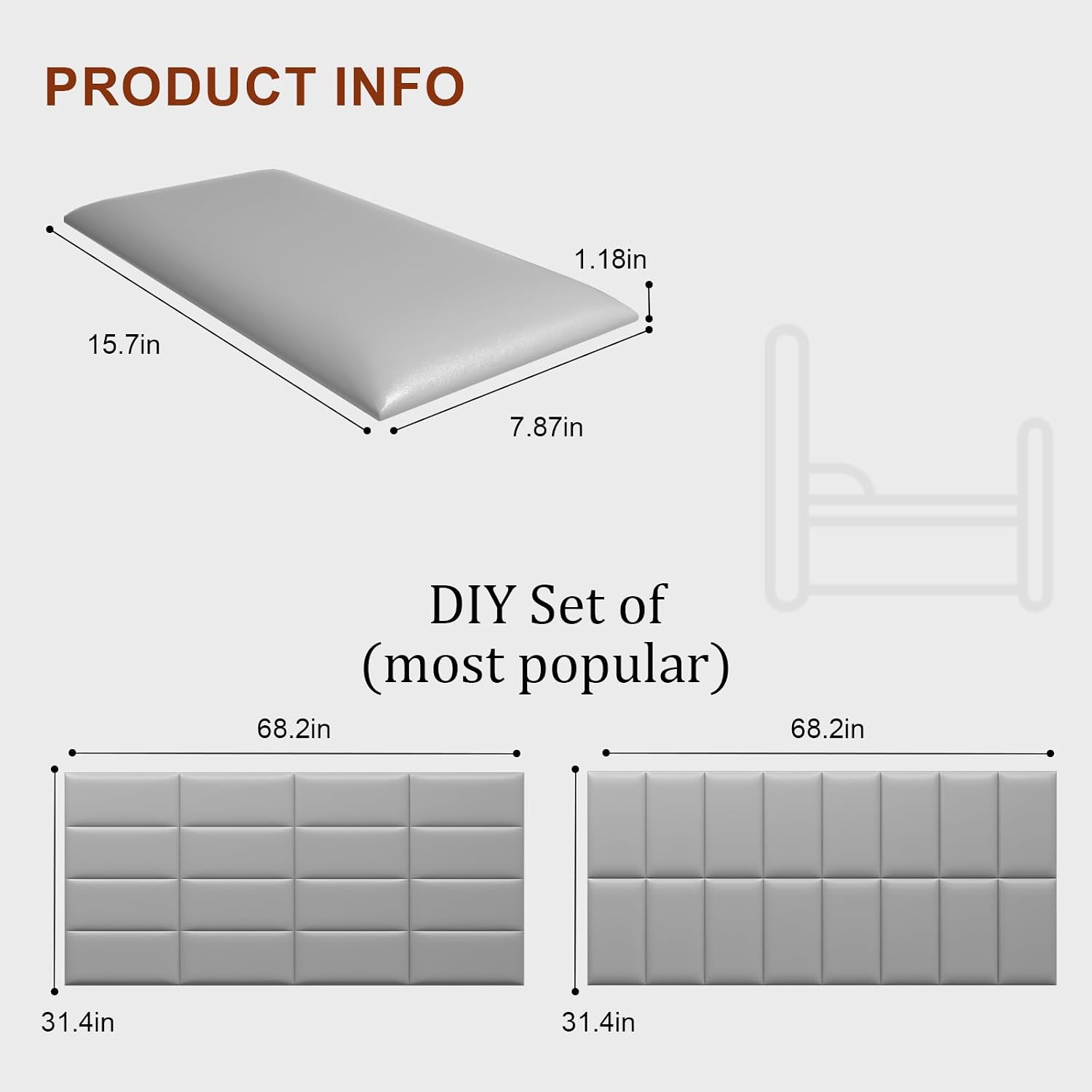 Detalle 2 de Greymond Upholstered Wall Panels, 7.8" x 15.7