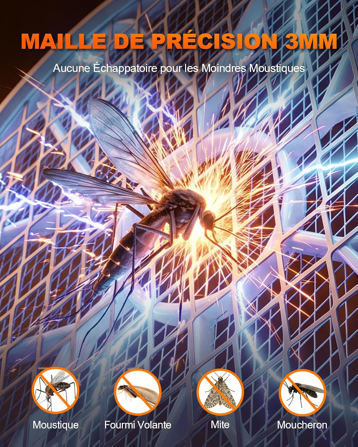 Detalle de Mohard Raquette Électrique Insectes – Tapette à Mouche 4000V Rechargeable USB-C