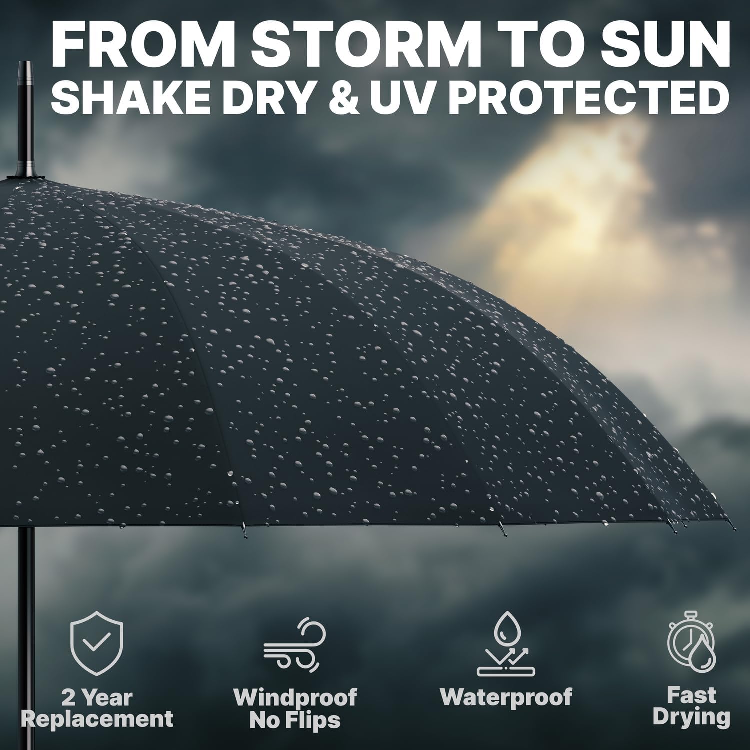 Thumbnail 6 de Royal Walk Windproof Umbrella Black Large 54 Inch Automatic Open (for 2) with Wooden Handle