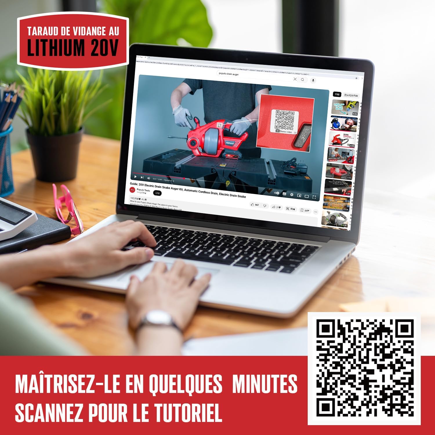 Thumbnail 4 de Furet déboucheur sans fil 18V (20V MAX) avec câble flexible 7,6 m pour canalisations de 19 à 76 mm