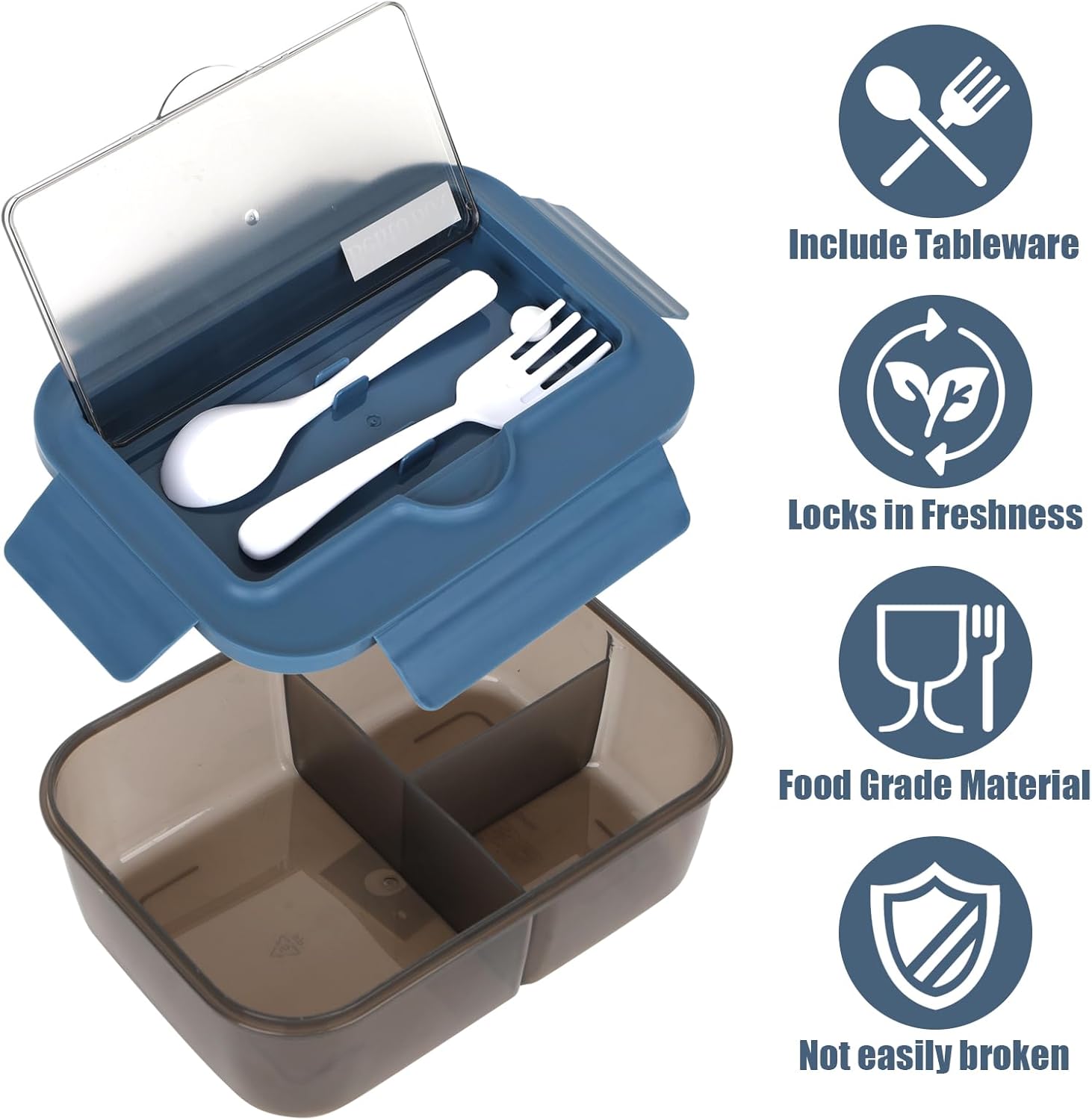 Thumbnail 1 de Brotdose Snackbox 1.400 ml mit Besteck und 3 Fächern – Lunchbox für Erwachsene, Kinder & Meal Prep