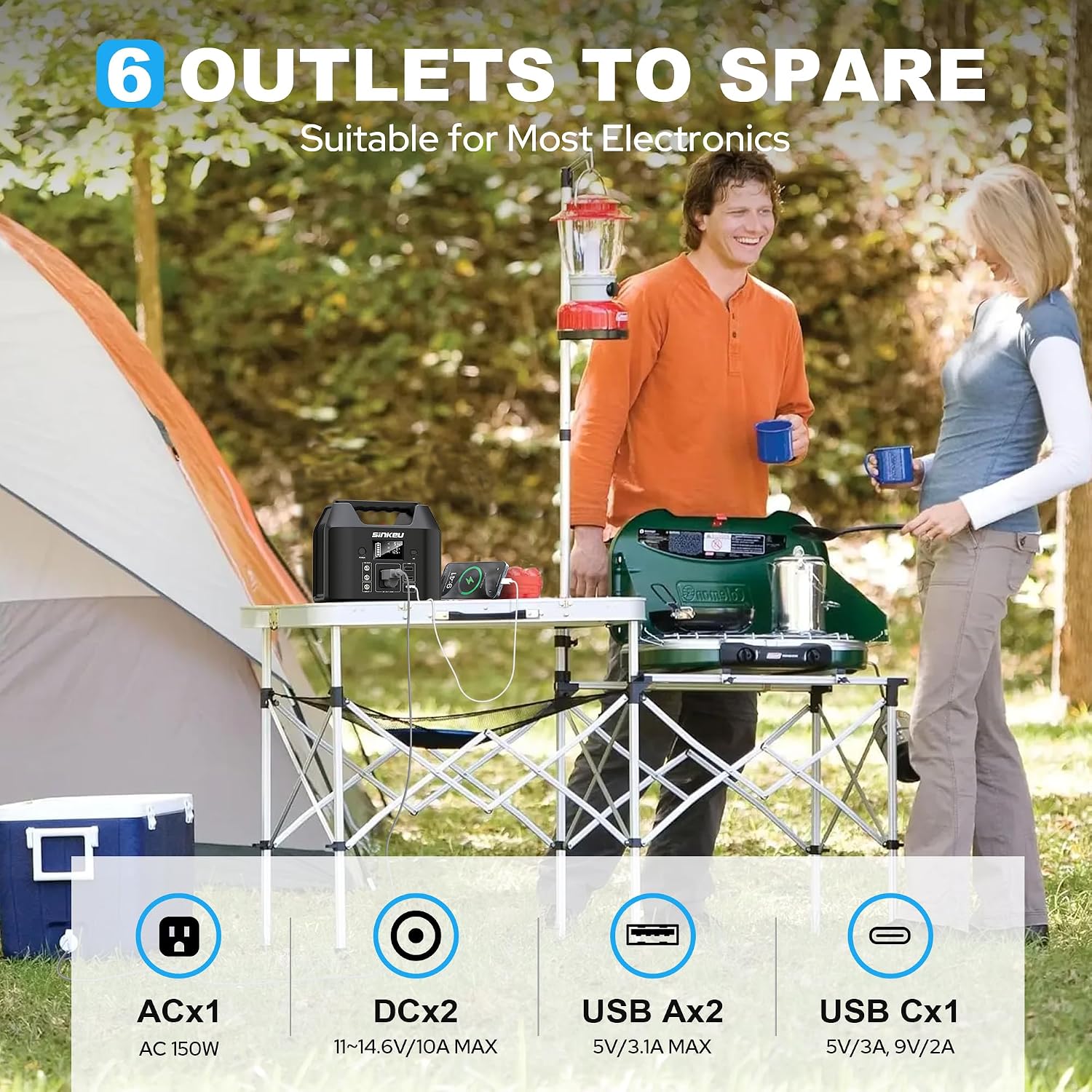 Detalle de SinKeu E150 Portable Power Station, 122.8Wh LiFePO4 Battery, 150W AC Output