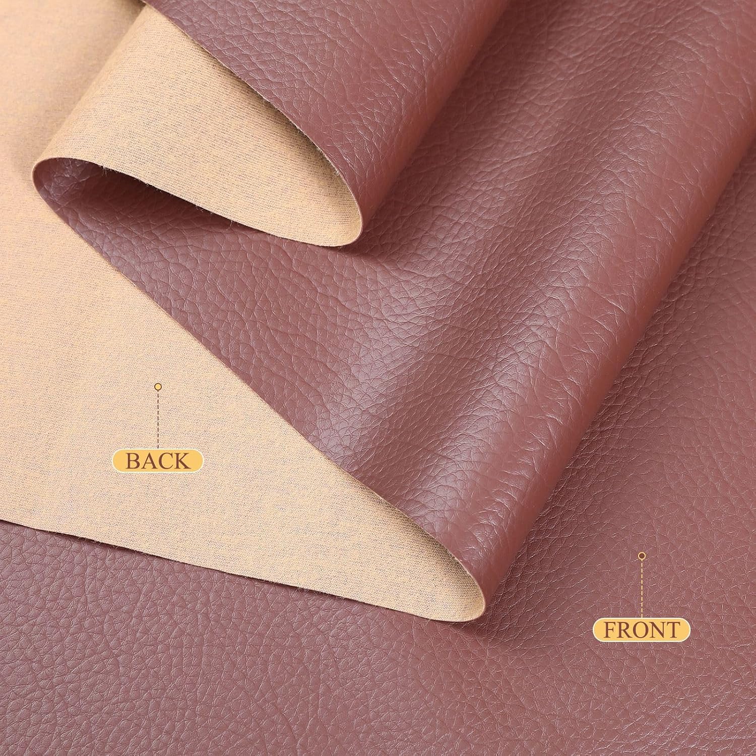 Detalle de Konelia Faux Leather02 Upholstery Fabric, 0.7 mm Pebbled PU, Chocolate Brown, 55 x 180 in